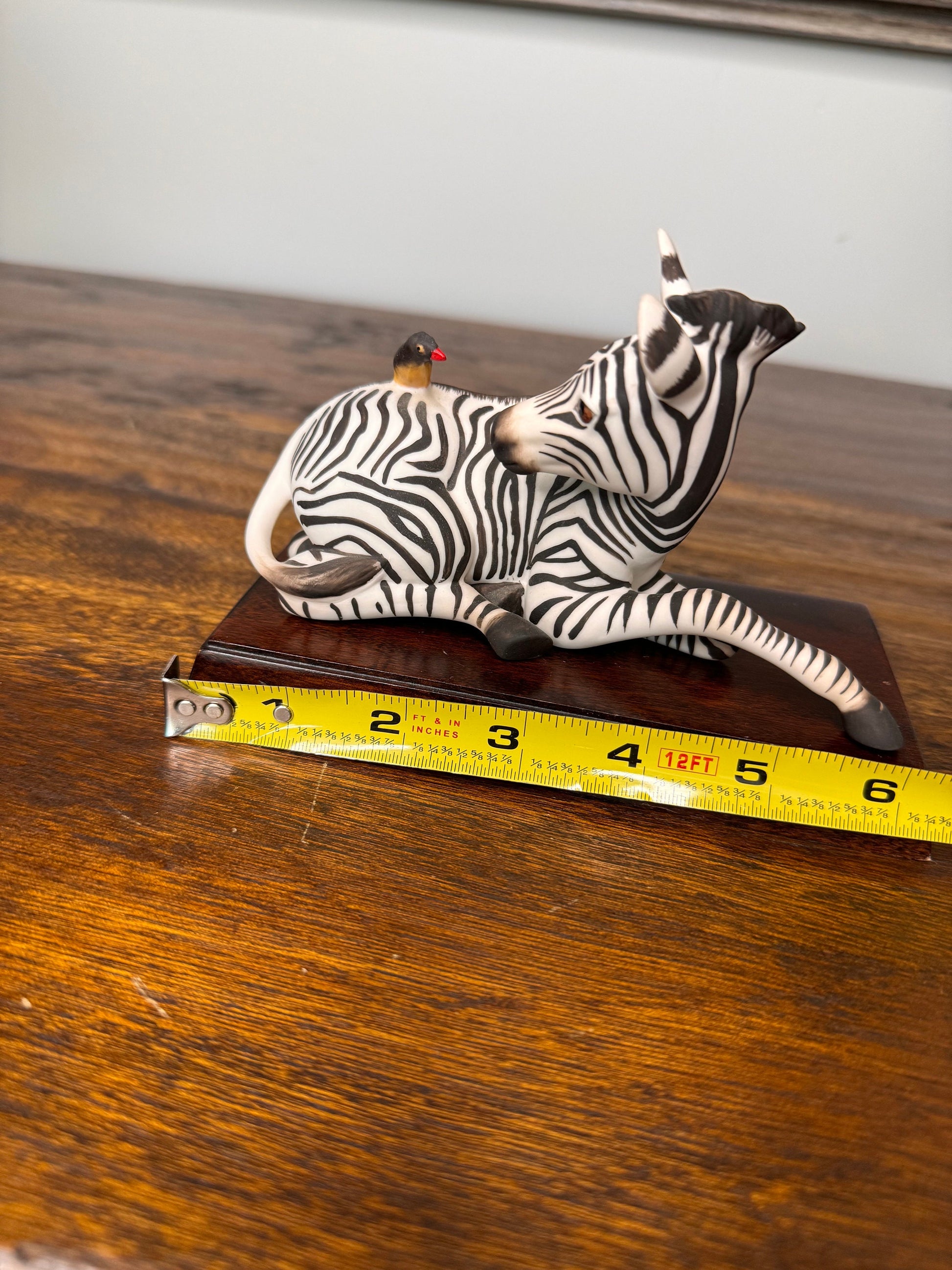 Vintage 1986 Franklin Mint “Happy Landing!” Zebra and Bird with Wooden Stand