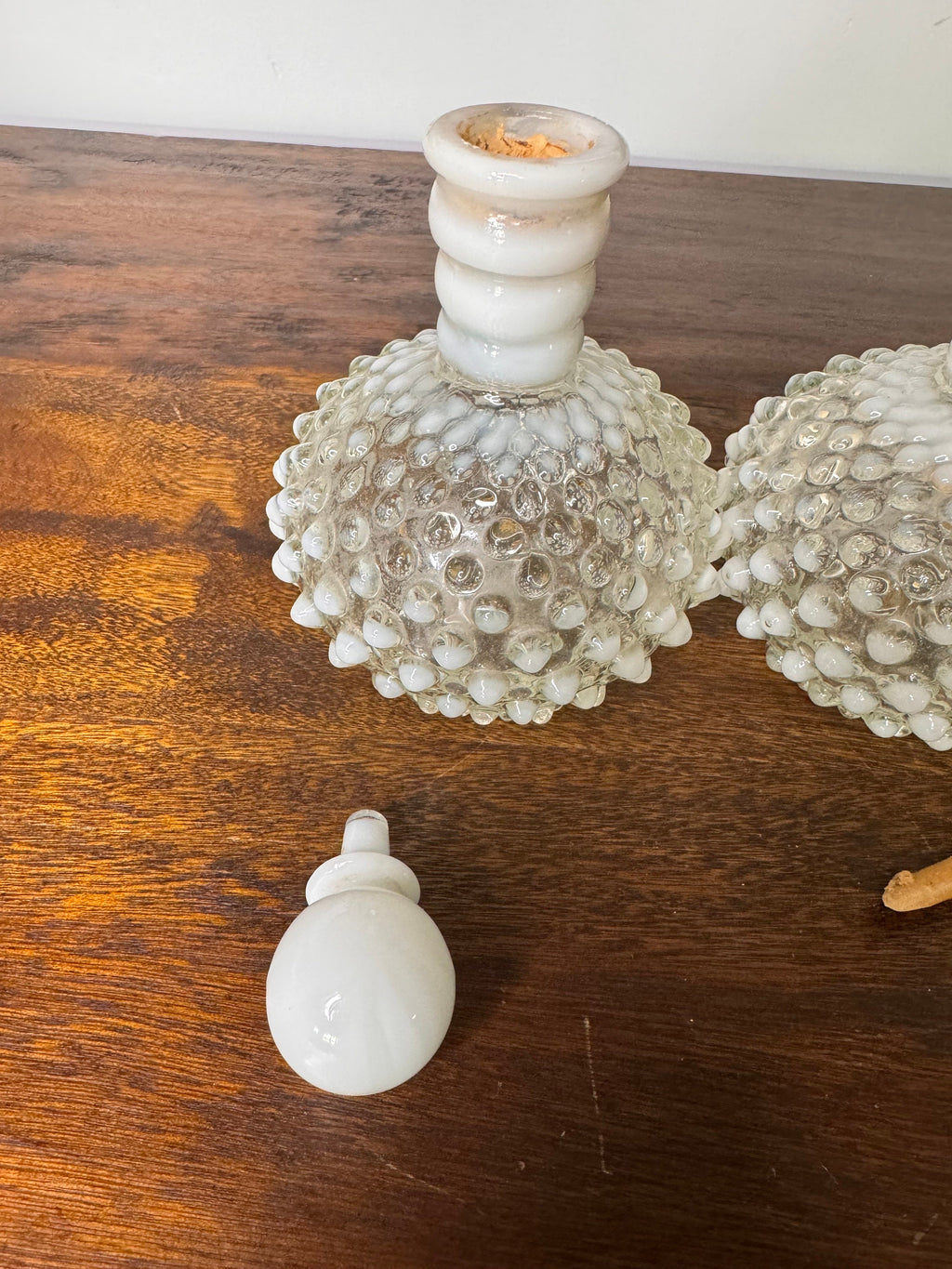 Vintage Hobnail Milk Glass Perfume Decanters