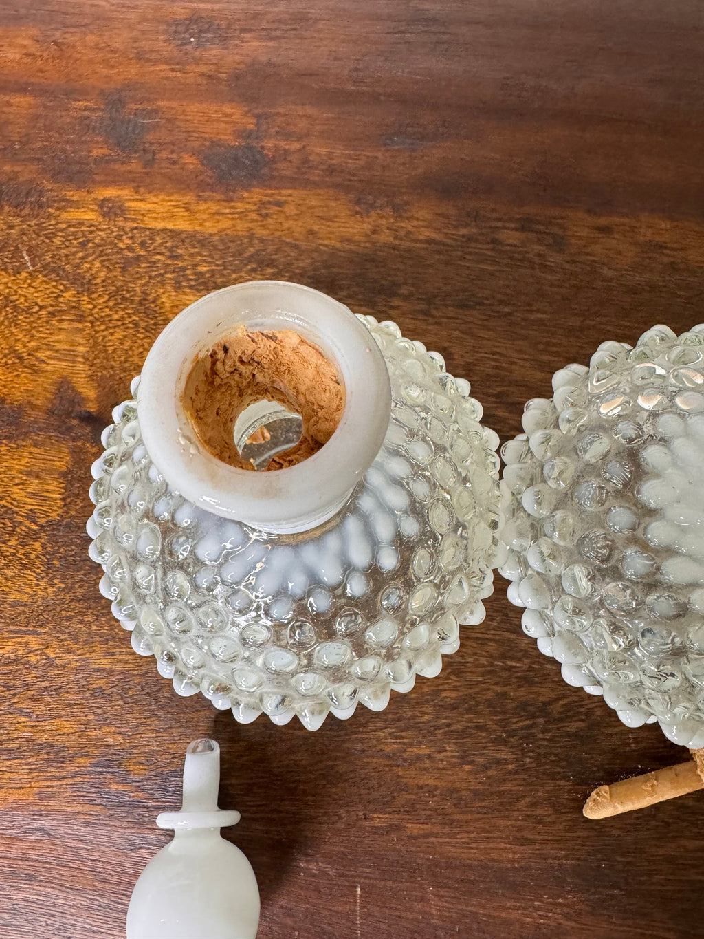 Vintage Hobnail Milk Glass Perfume Decanters