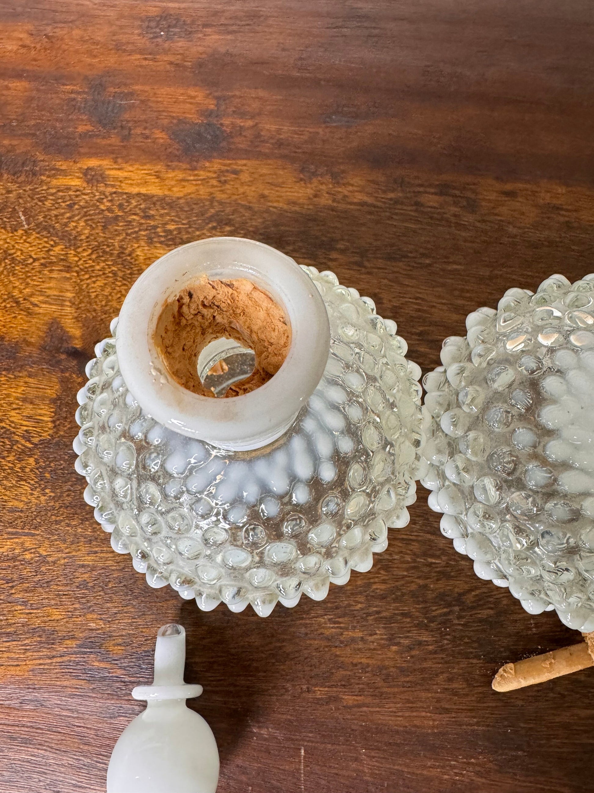 Vintage Hobnail Milk Glass Perfume Decanters