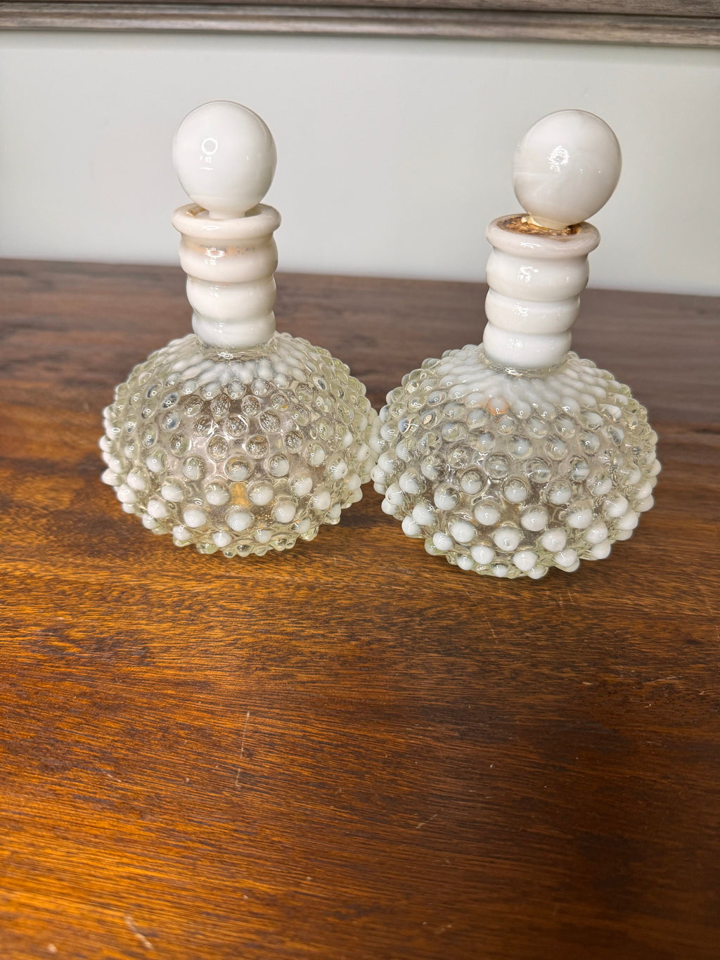 Vintage Hobnail Milk Glass Perfume Decanters