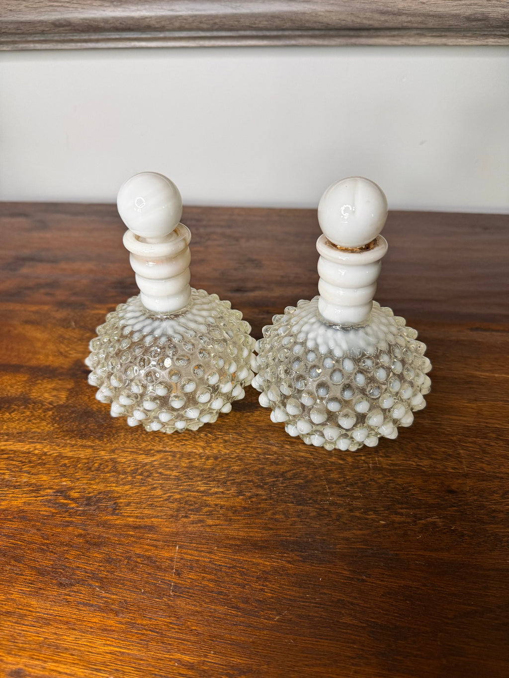 Vintage Hobnail Milk Glass Perfume Decanters