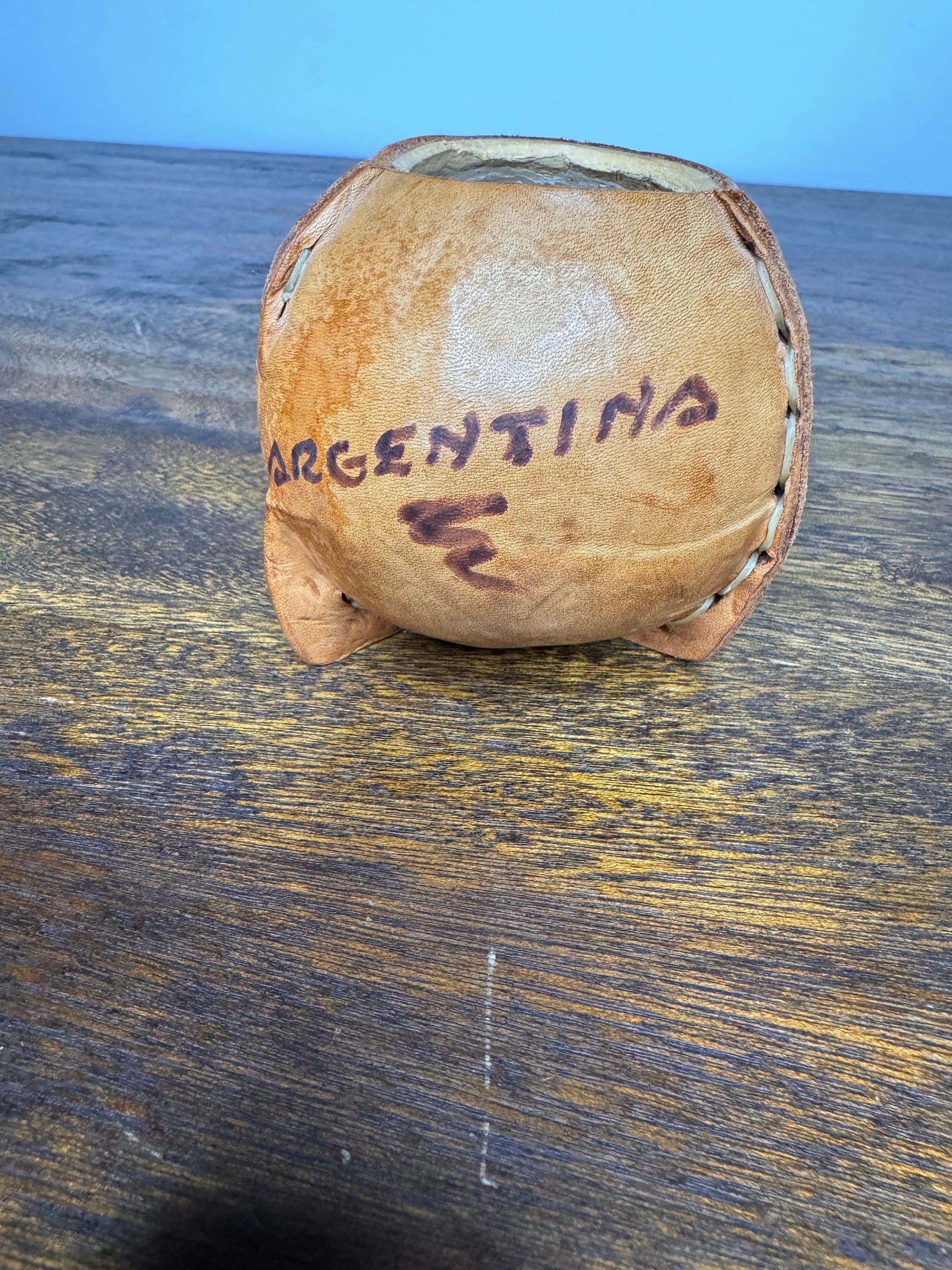 Leather Wrapped Gourd from Argentina