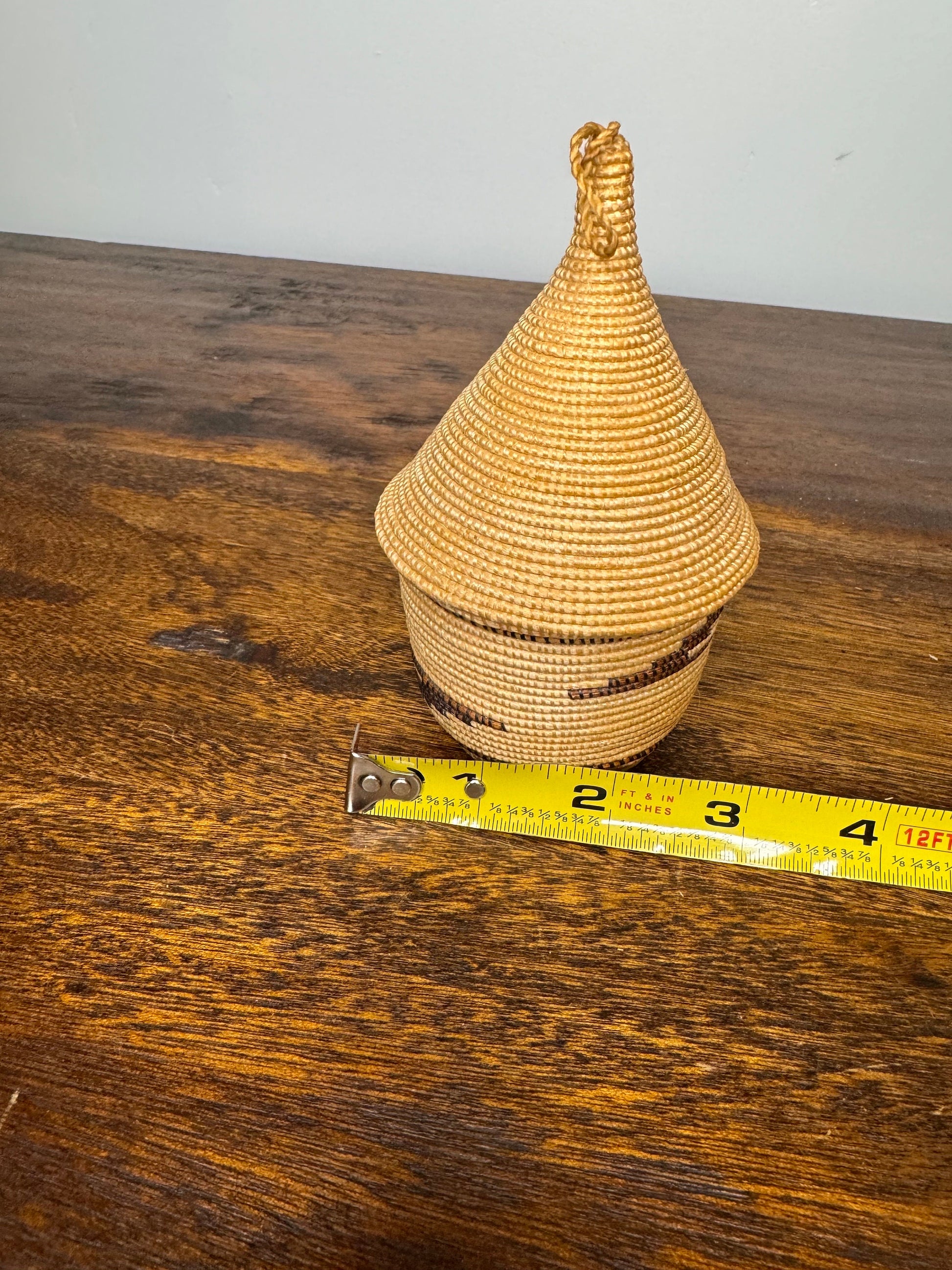 Vintage Tutsi African Woven Lidded Basket