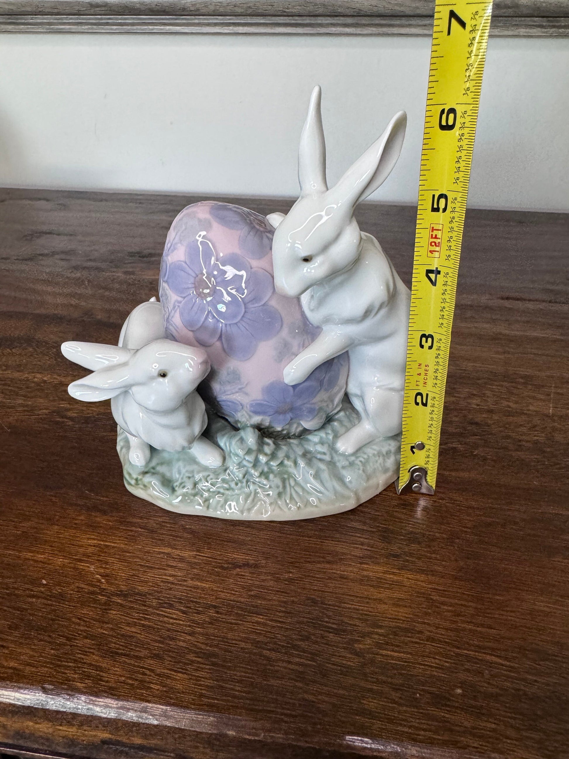 Retired Lladro Easter Bunnies with Lilac Easter Egg