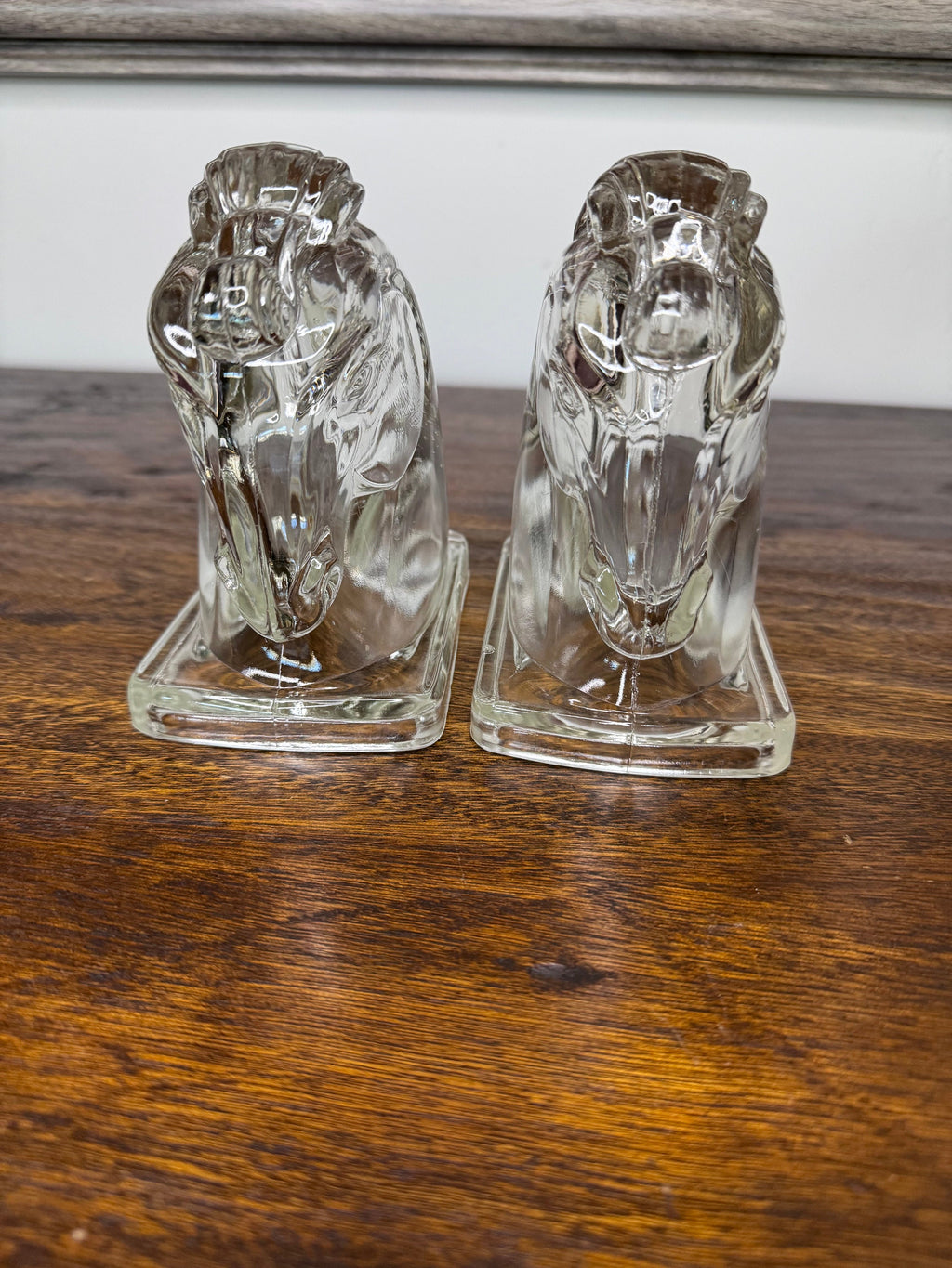Set of MCM Clear Glass Horse Bookends
