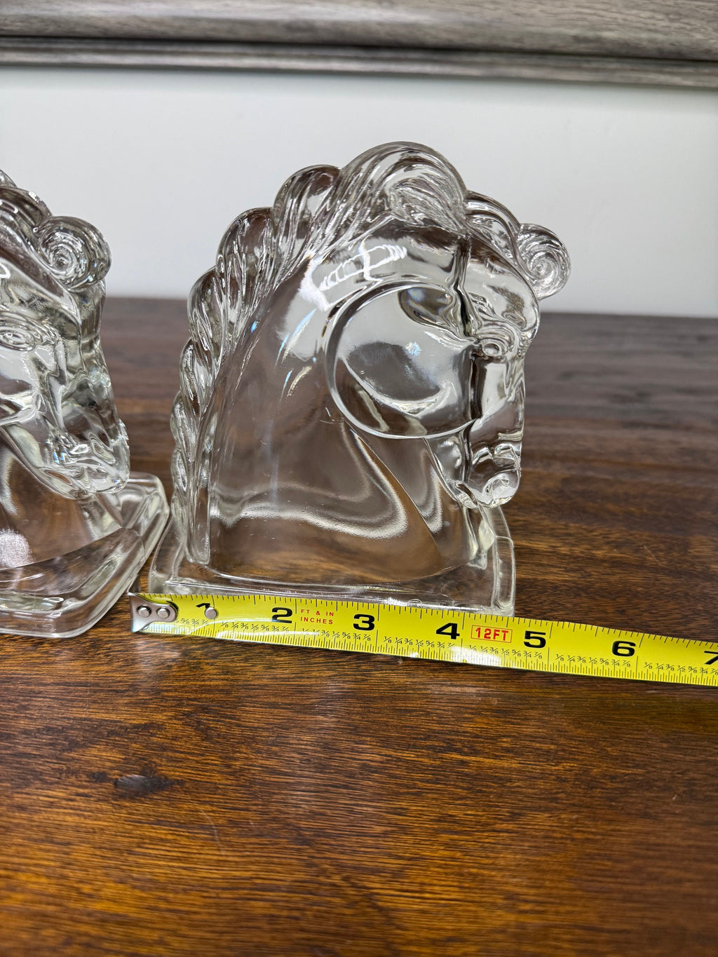 Set of MCM Clear Glass Horse Bookends