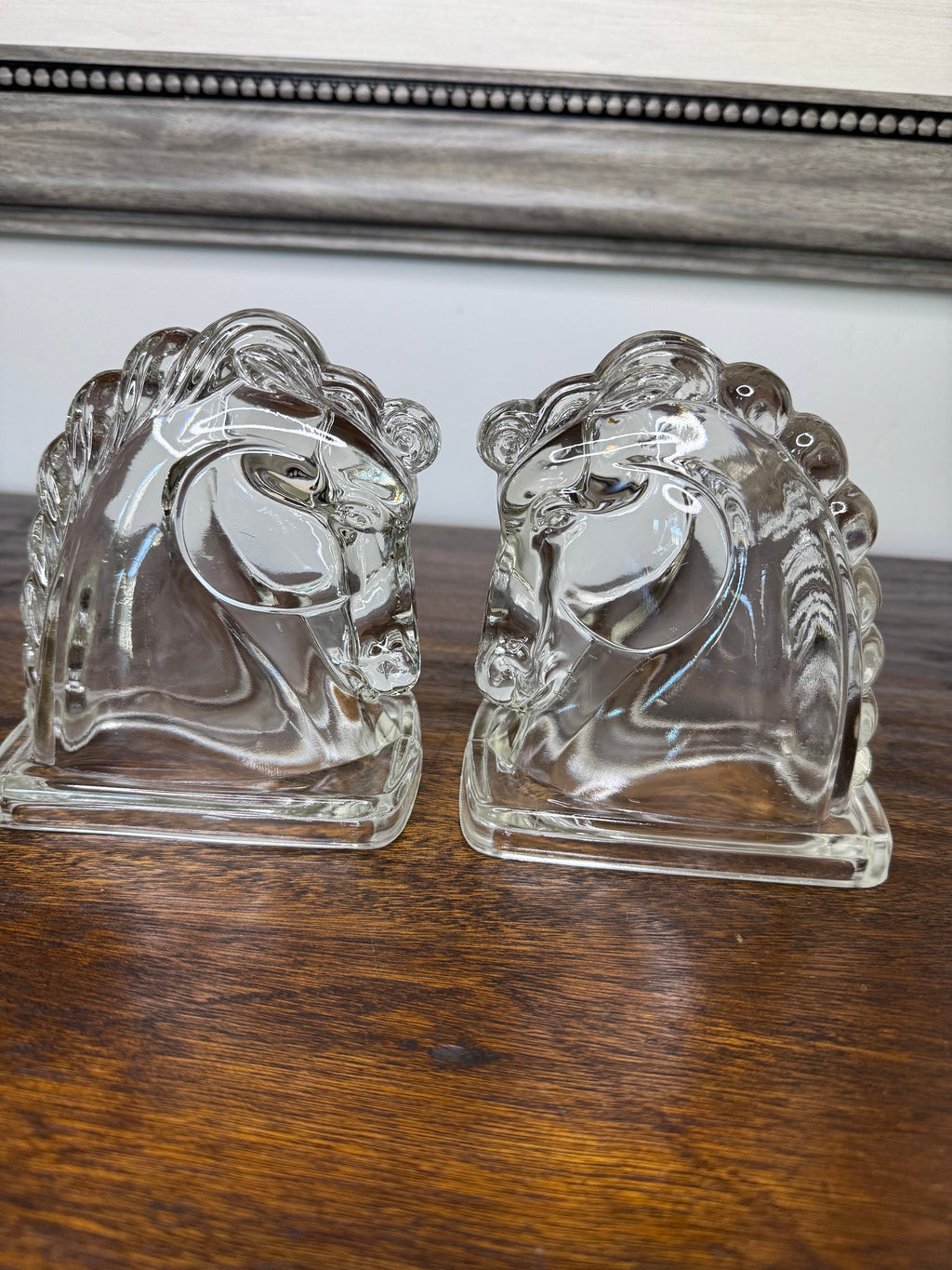 Set of MCM Clear Glass Horse Bookends