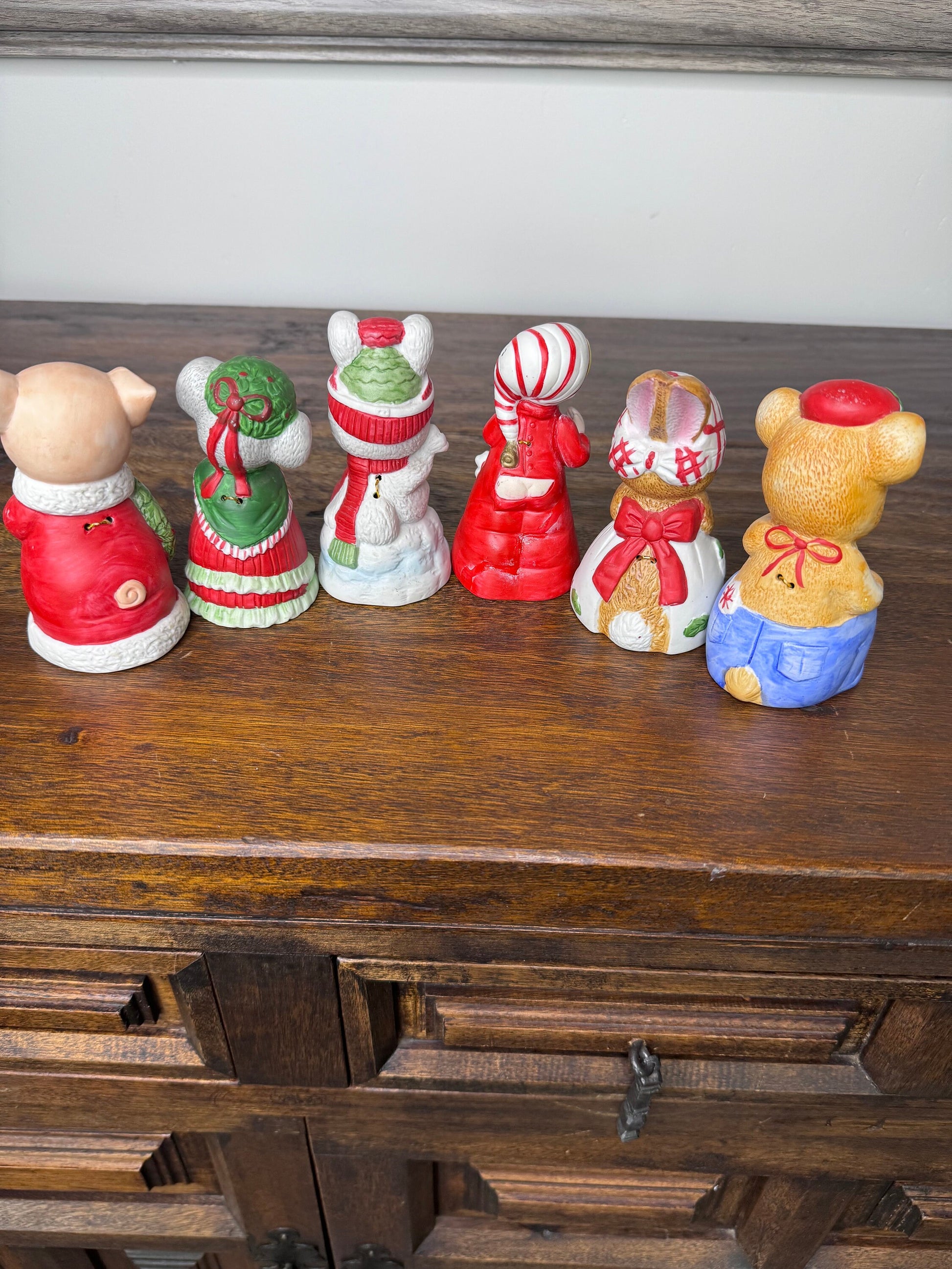 Vintage 1970’s Jasco Bisque Critter Christmas Bells Set of 6