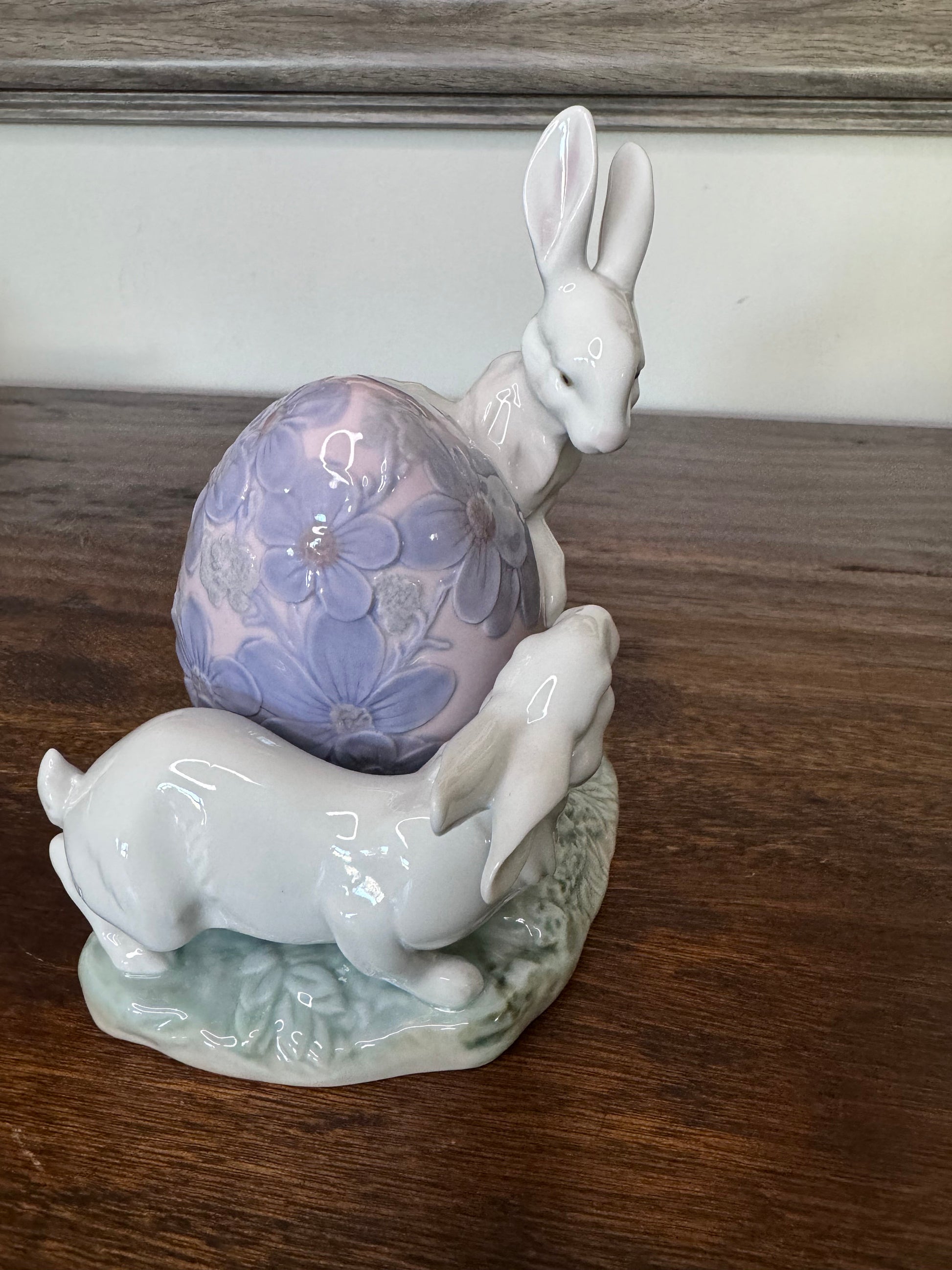 Retired Lladro Easter Bunnies with Lilac Easter Egg