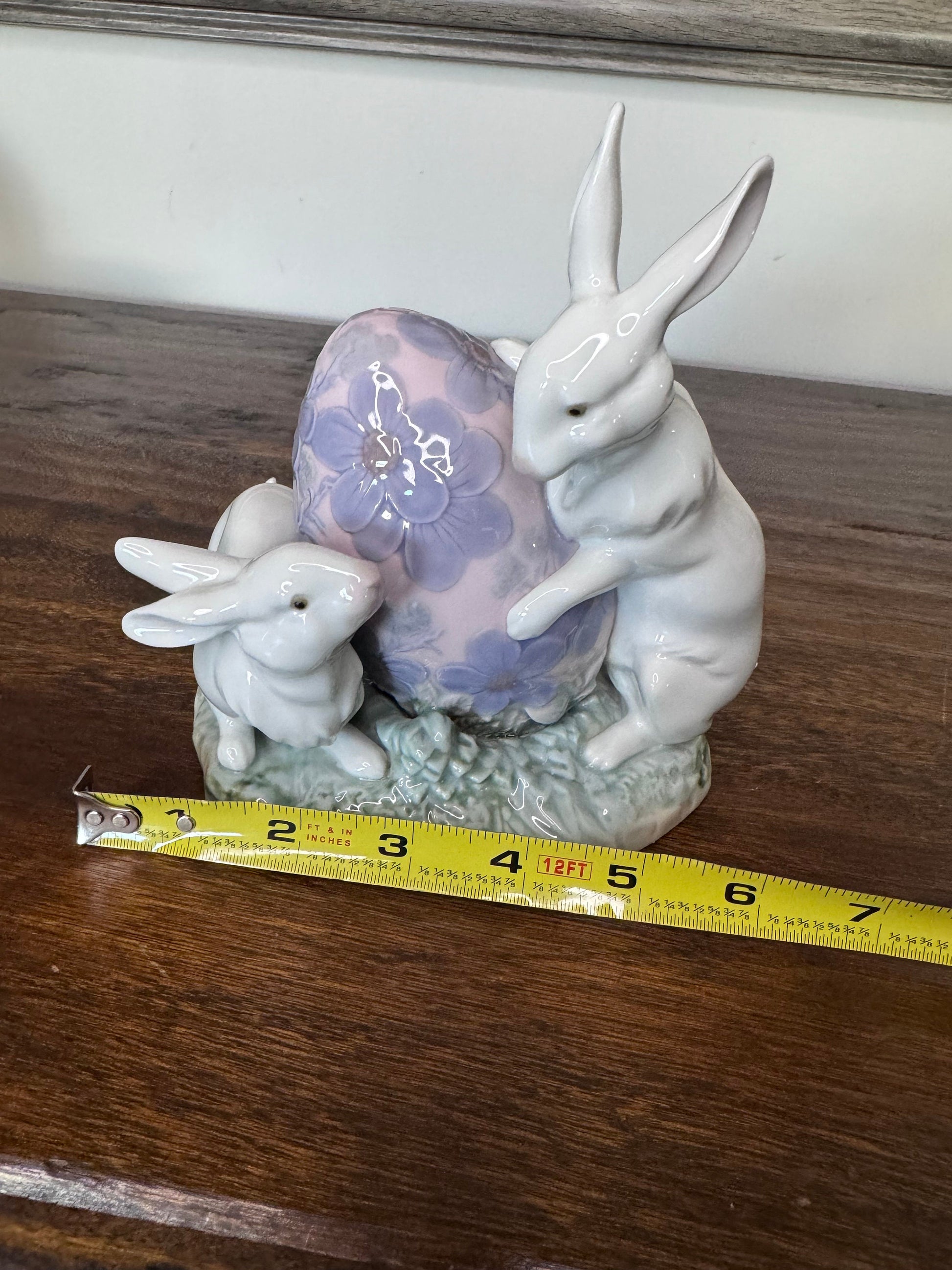 Retired Lladro Easter Bunnies with Lilac Easter Egg