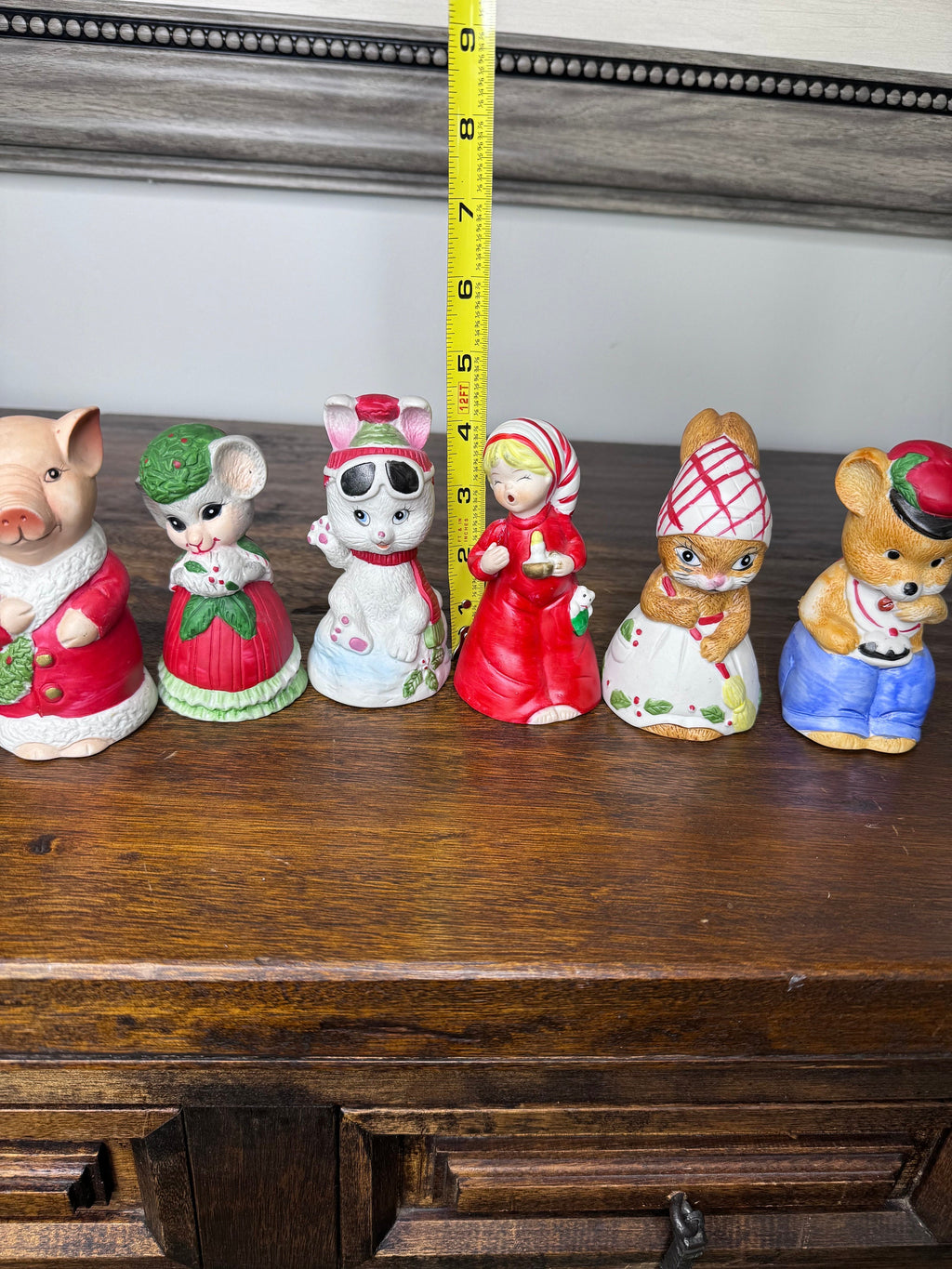 Vintage 1970’s Jasco Bisque Critter Christmas Bells Set of 6