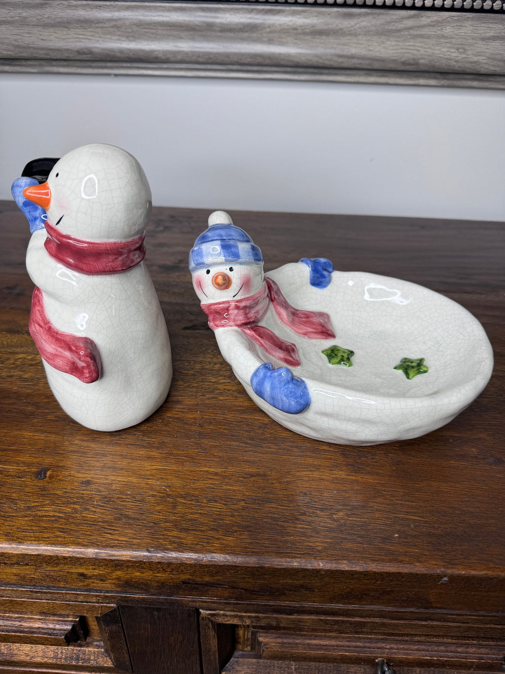 Oxford Elite Whimsical Snowman Candle Holder and Candy Dish Set