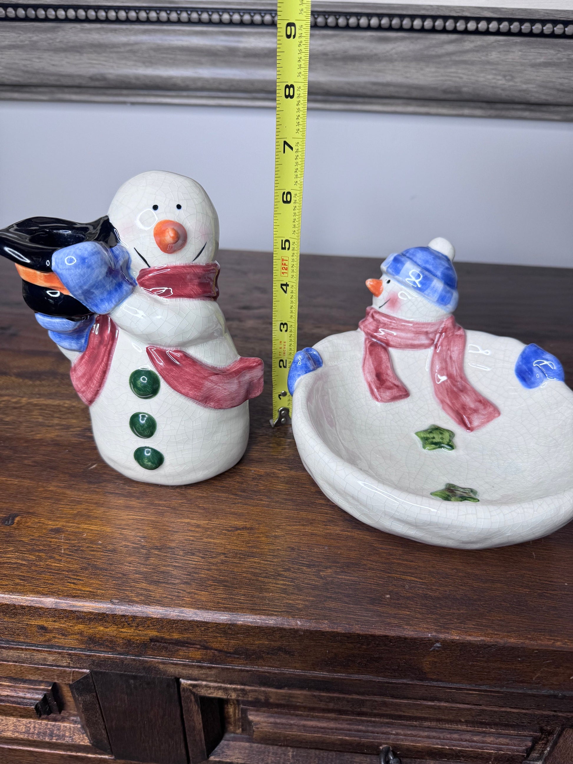 Oxford Elite Whimsical Snowman Candle Holder and Candy Dish Set