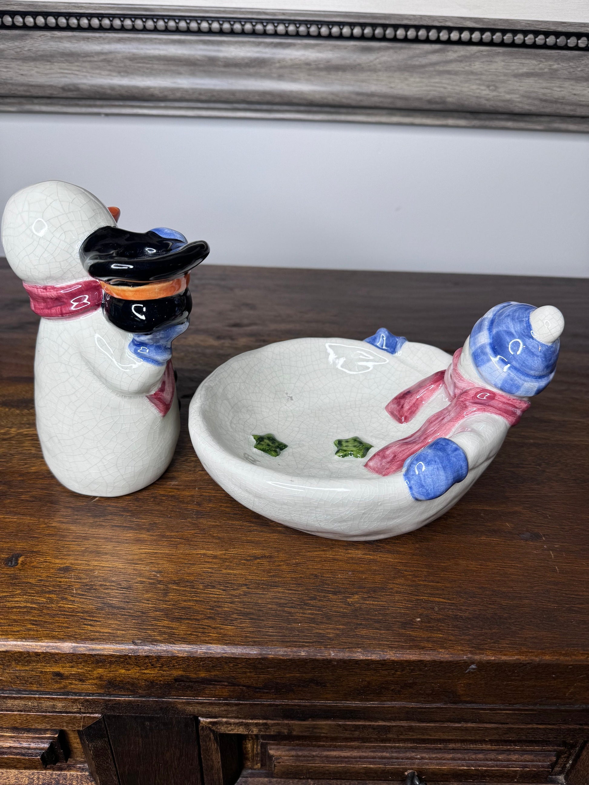 Oxford Elite Whimsical Snowman Candle Holder and Candy Dish Set
