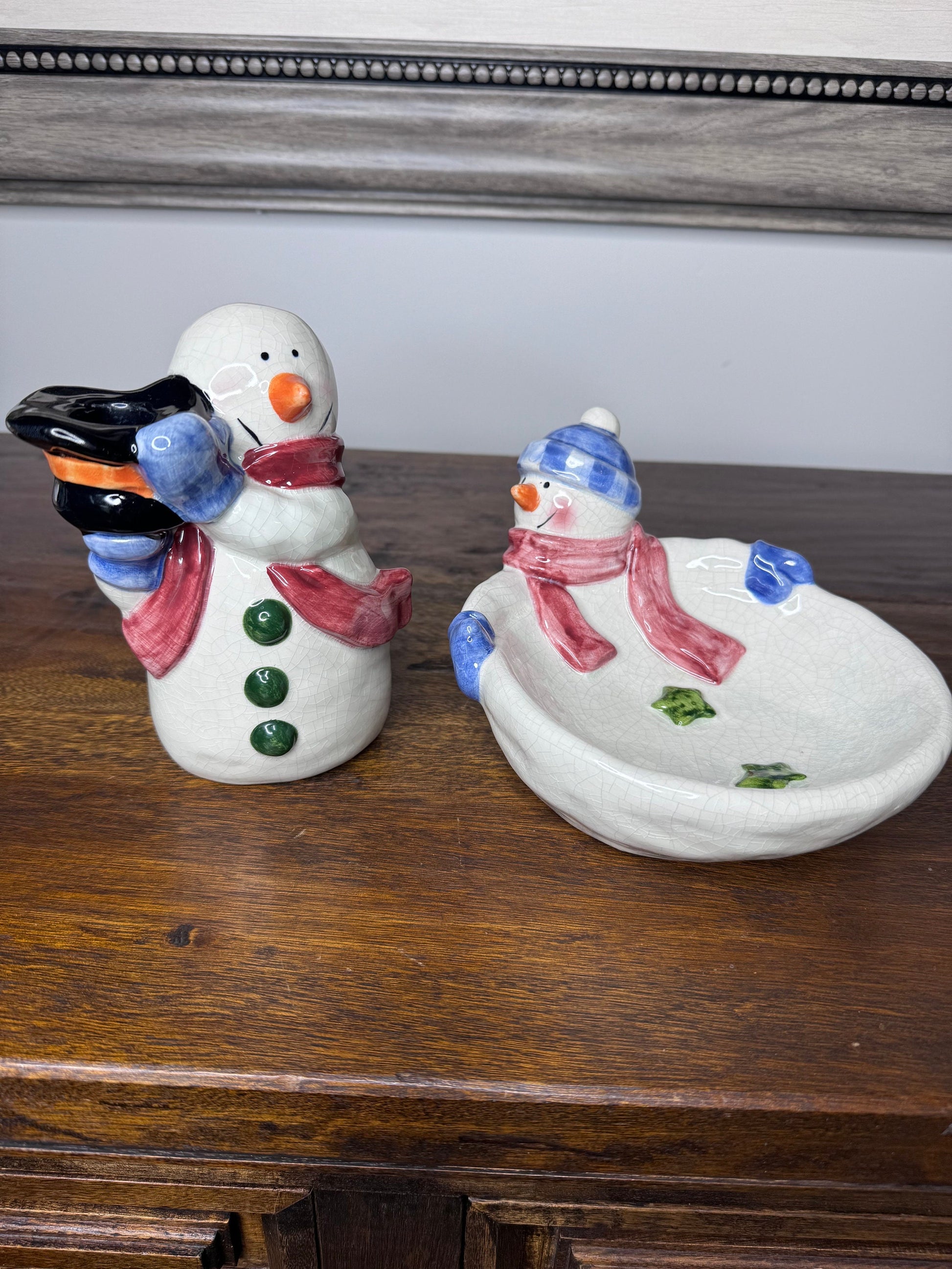 Oxford Elite Whimsical Snowman Candle Holder and Candy Dish Set