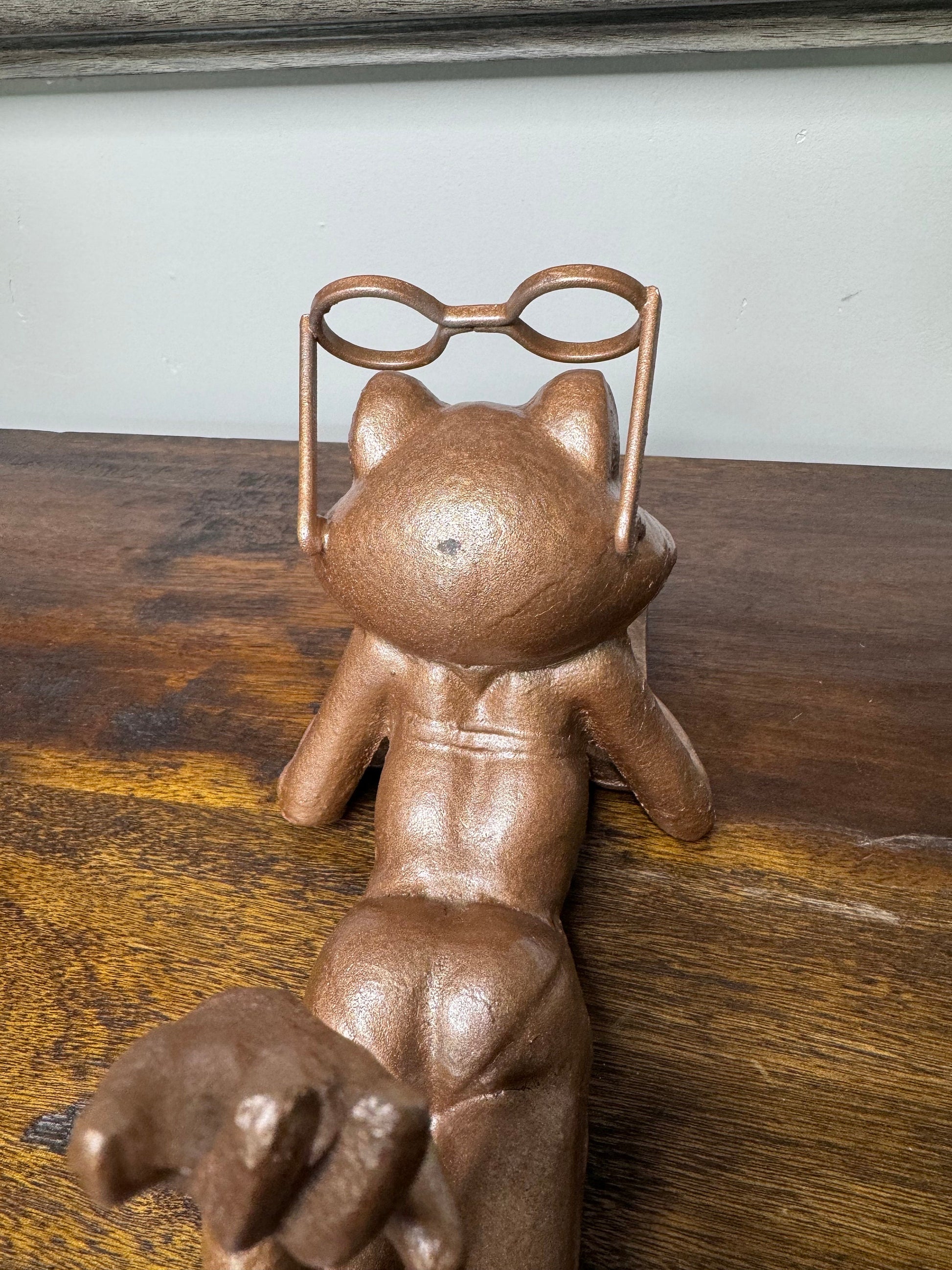 Large Cast Iron Frog Reading a Book