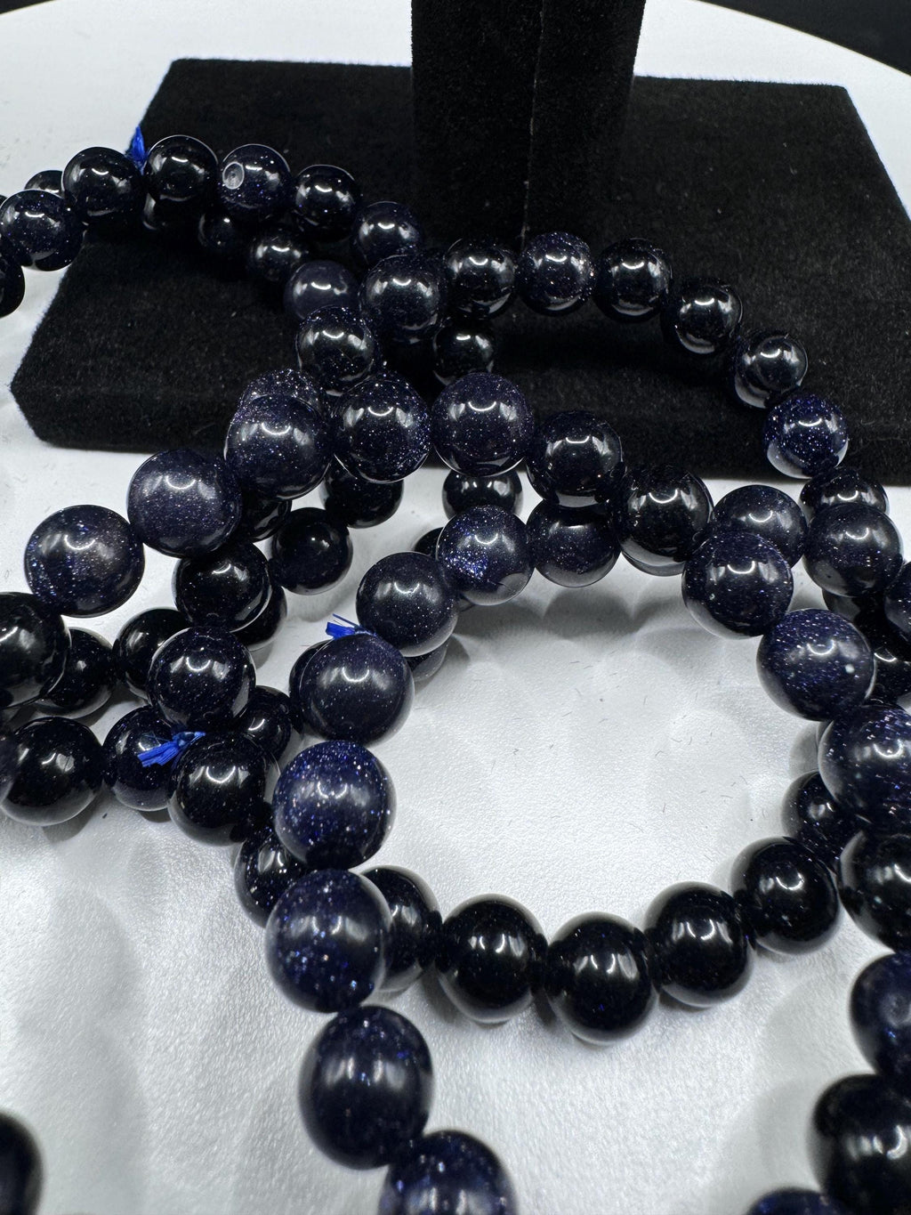 Blue Goldstone Beaded Stretch Bracelets.