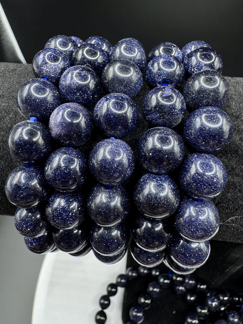 Blue Goldstone Beaded Stretch Bracelets.