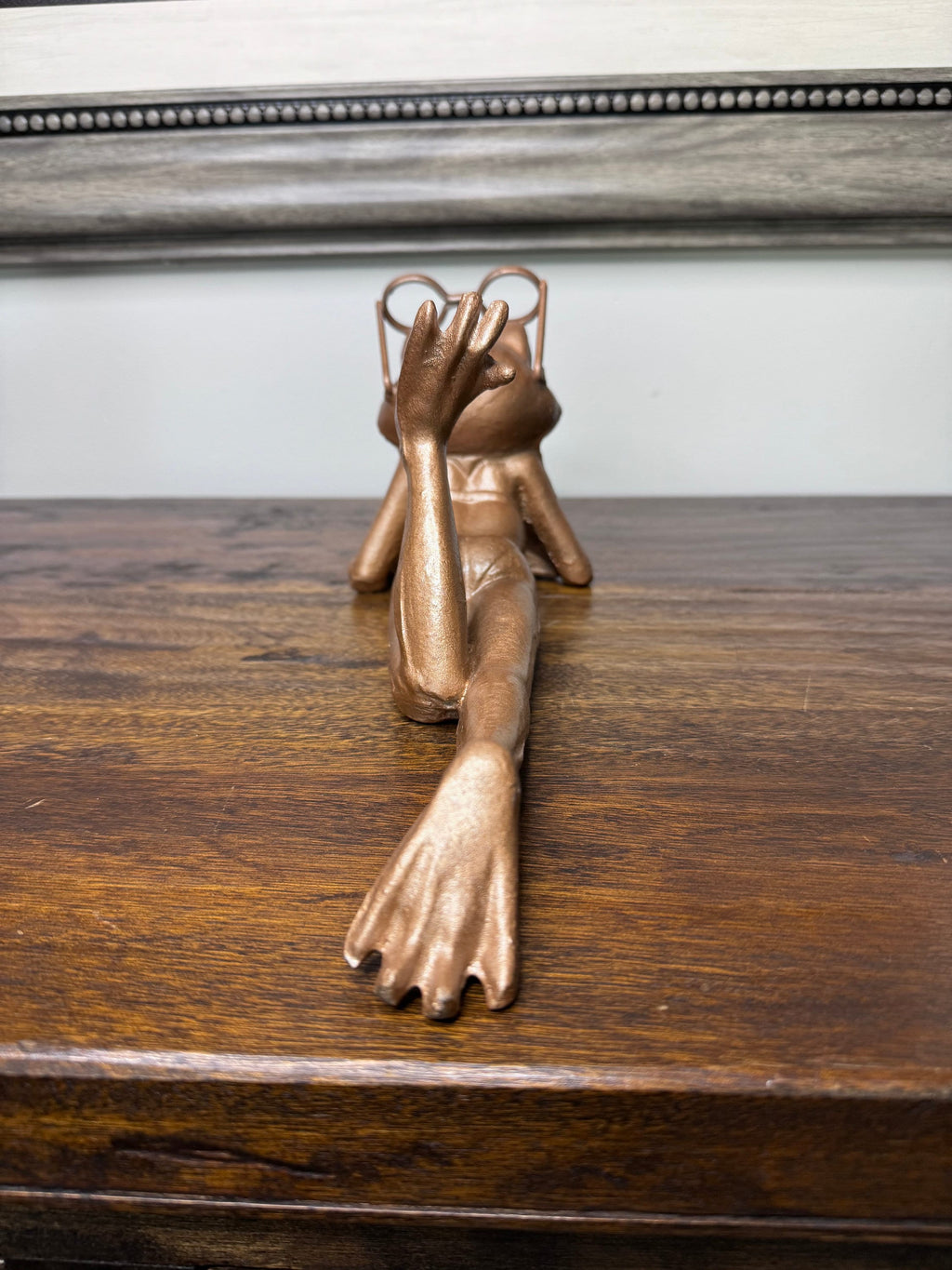 Large Cast Iron Frog Reading a Book