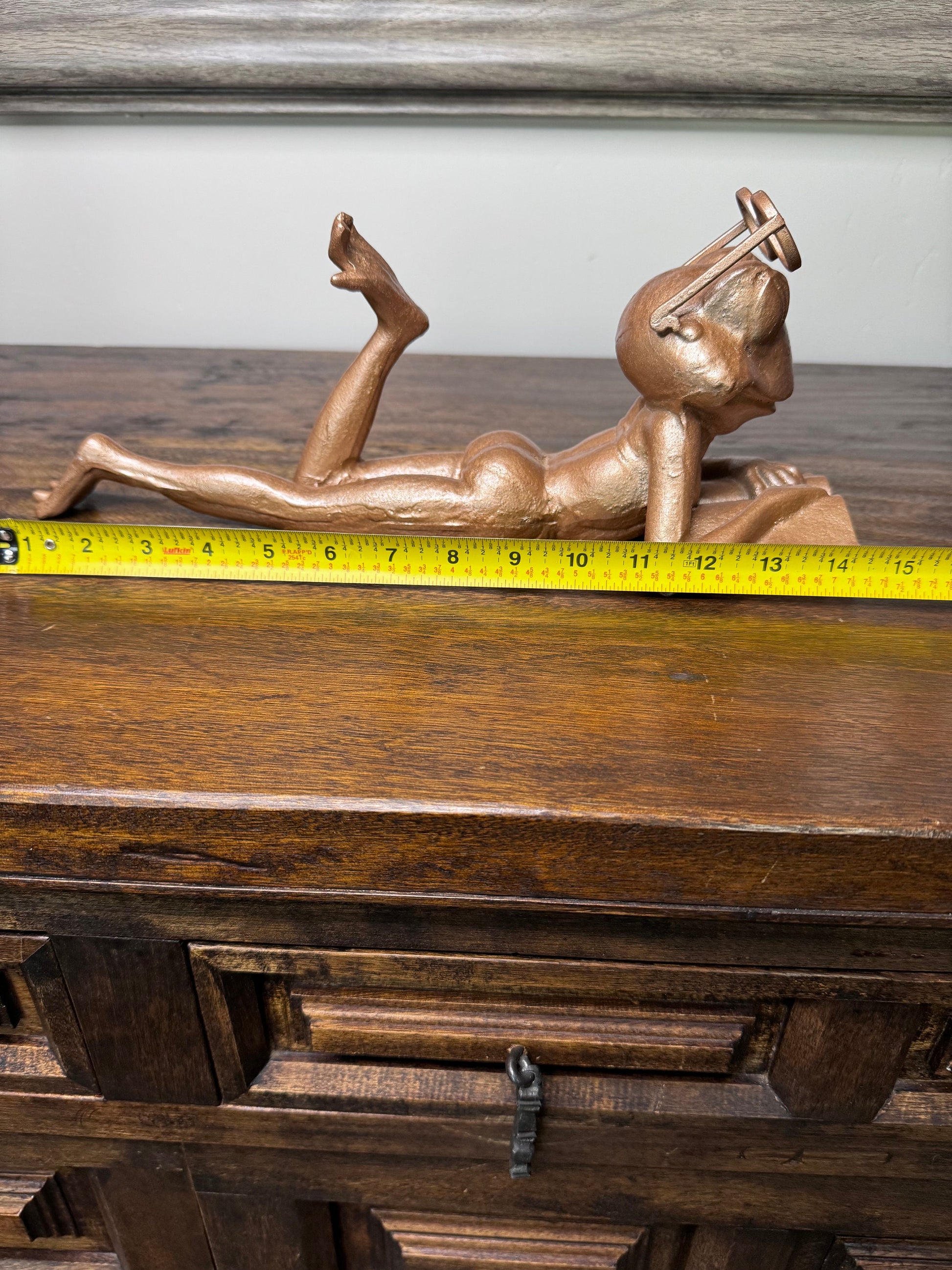 Large Cast Iron Frog Reading a Book