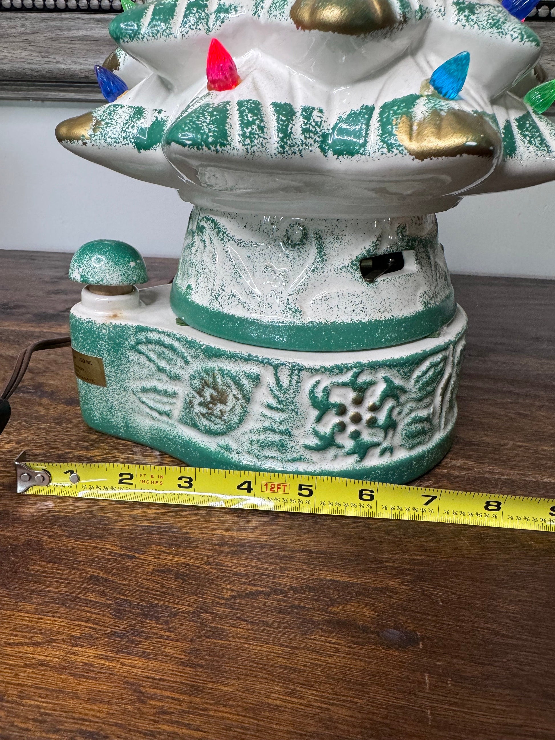 1980 Mike Wayne Distilling Co Ceramic Light Up Christmas Tree Music Box Decanter w/ Original Box