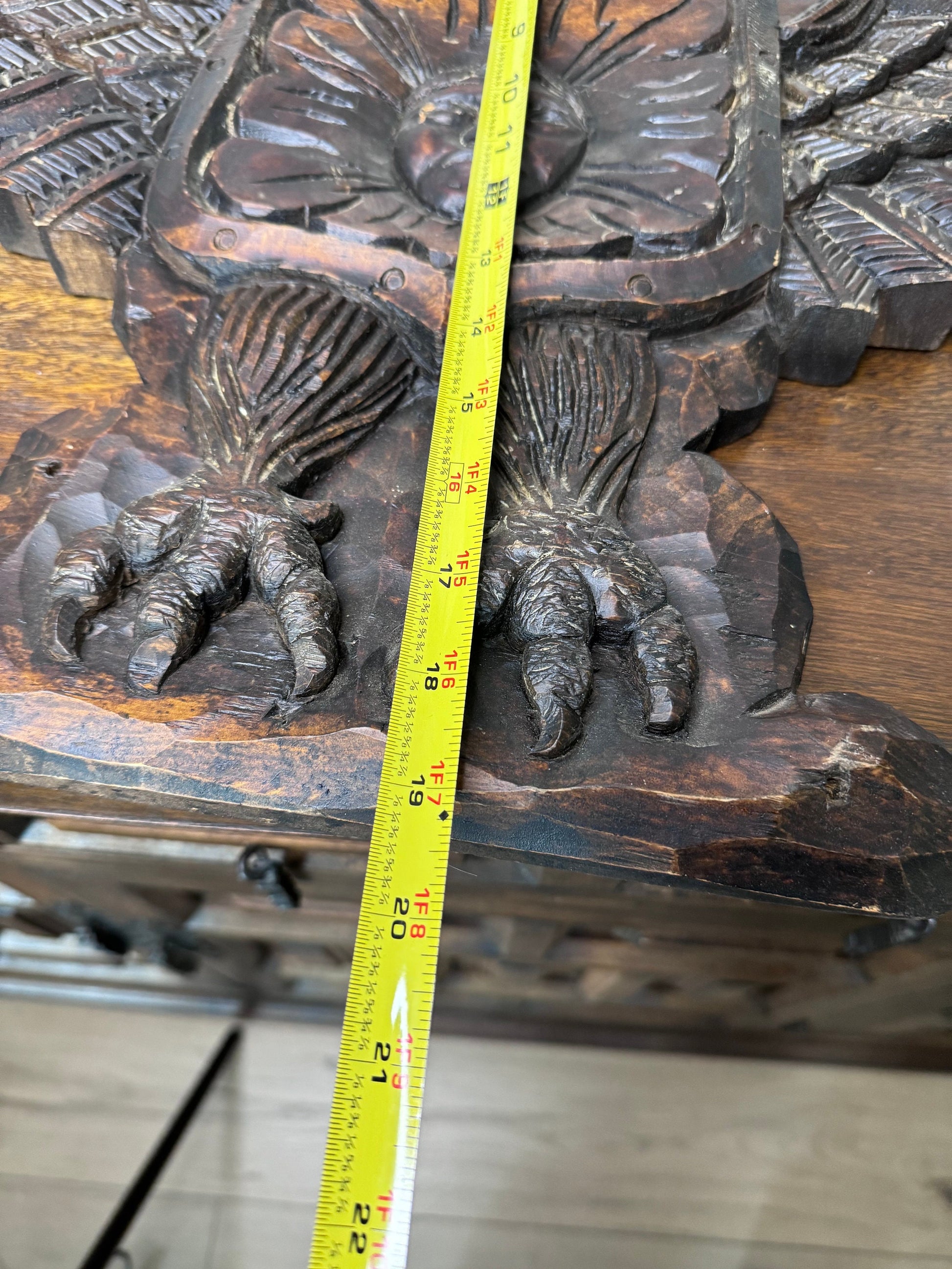Hand Carved Wooden Double Eagle w/Coat of Arms Wall Hanging