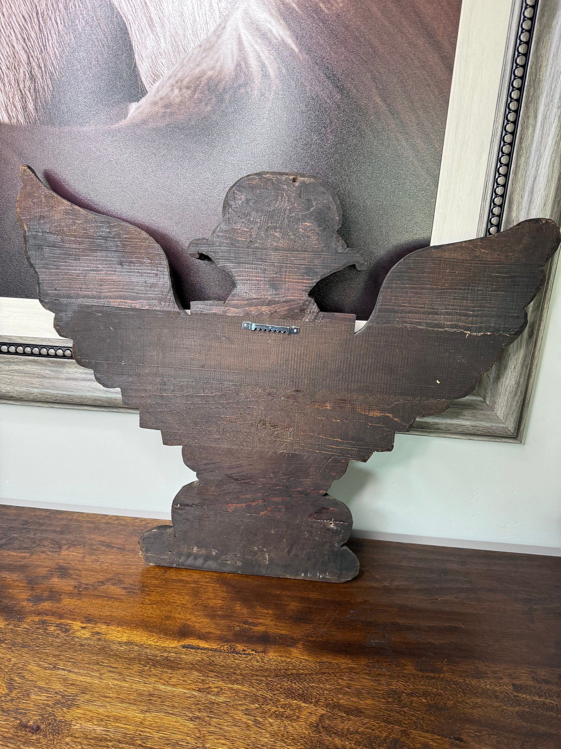 Hand Carved Wooden Double Eagle w/Coat of Arms Wall Hanging