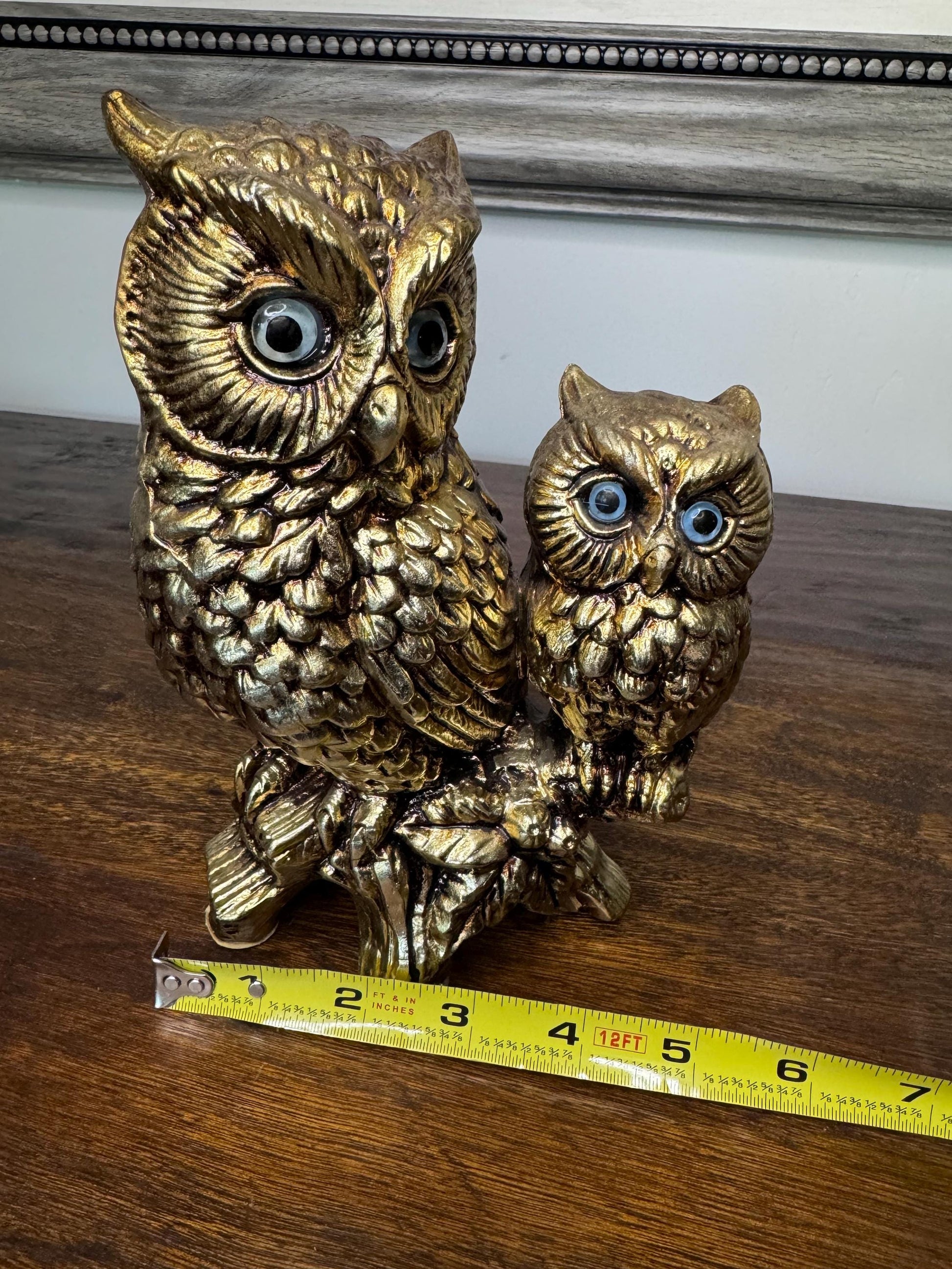 Vintage Lenwile Ardalt Artware Japan Goldtoned Mother and Baby Owl