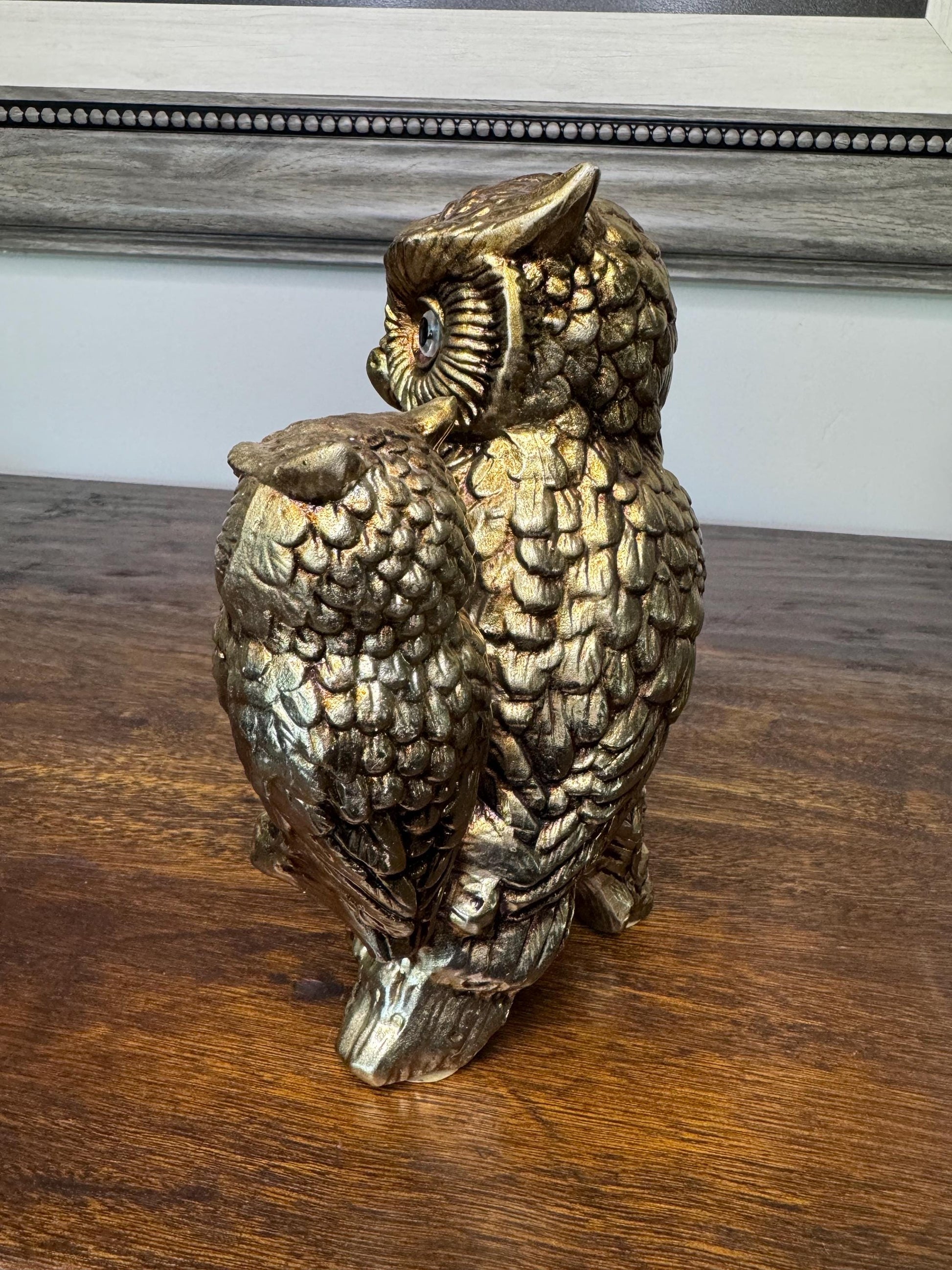 Vintage Lenwile Ardalt Artware Japan Goldtoned Mother and Baby Owl