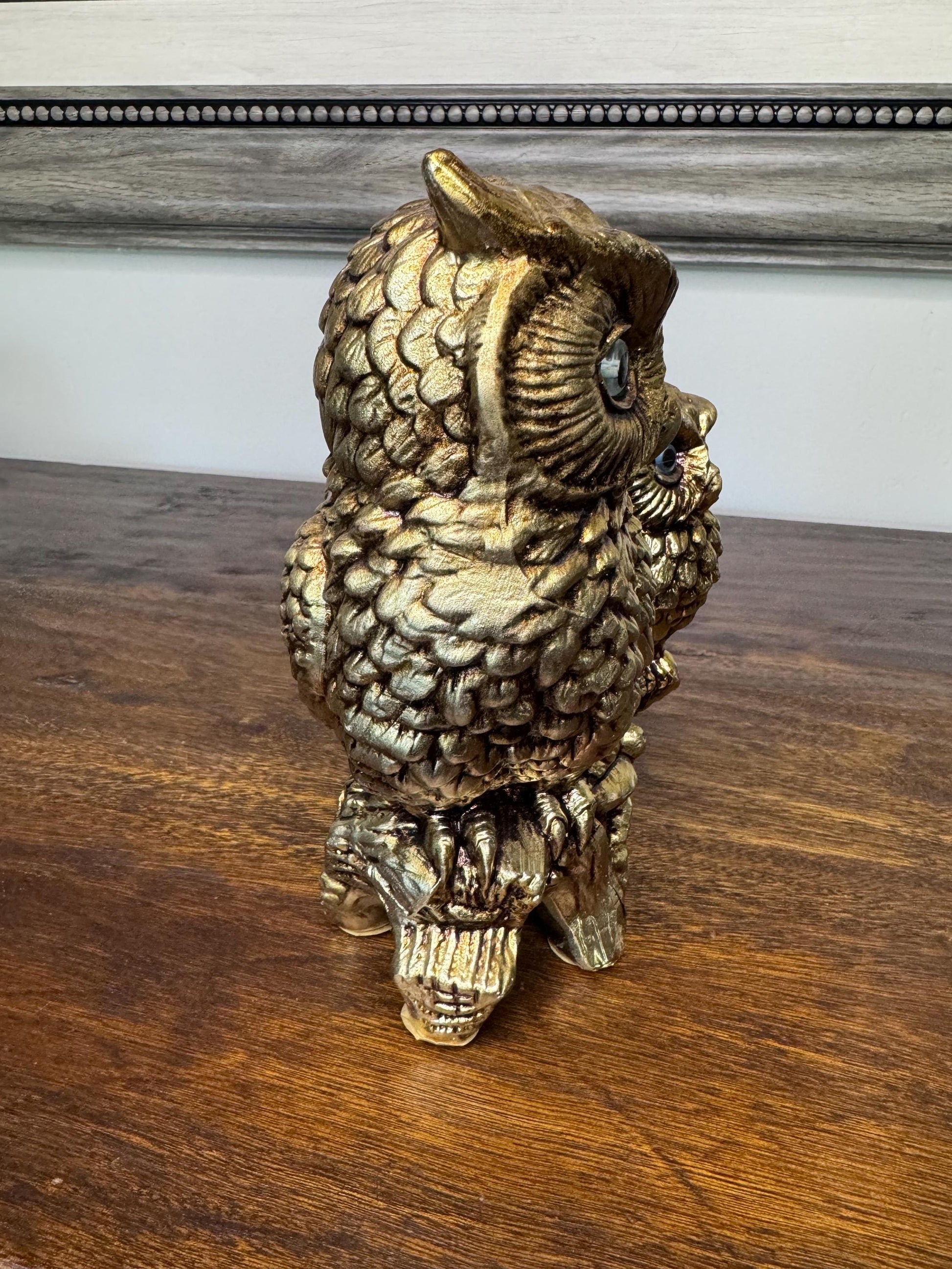 Vintage Lenwile Ardalt Artware Japan Goldtoned Mother and Baby Owl