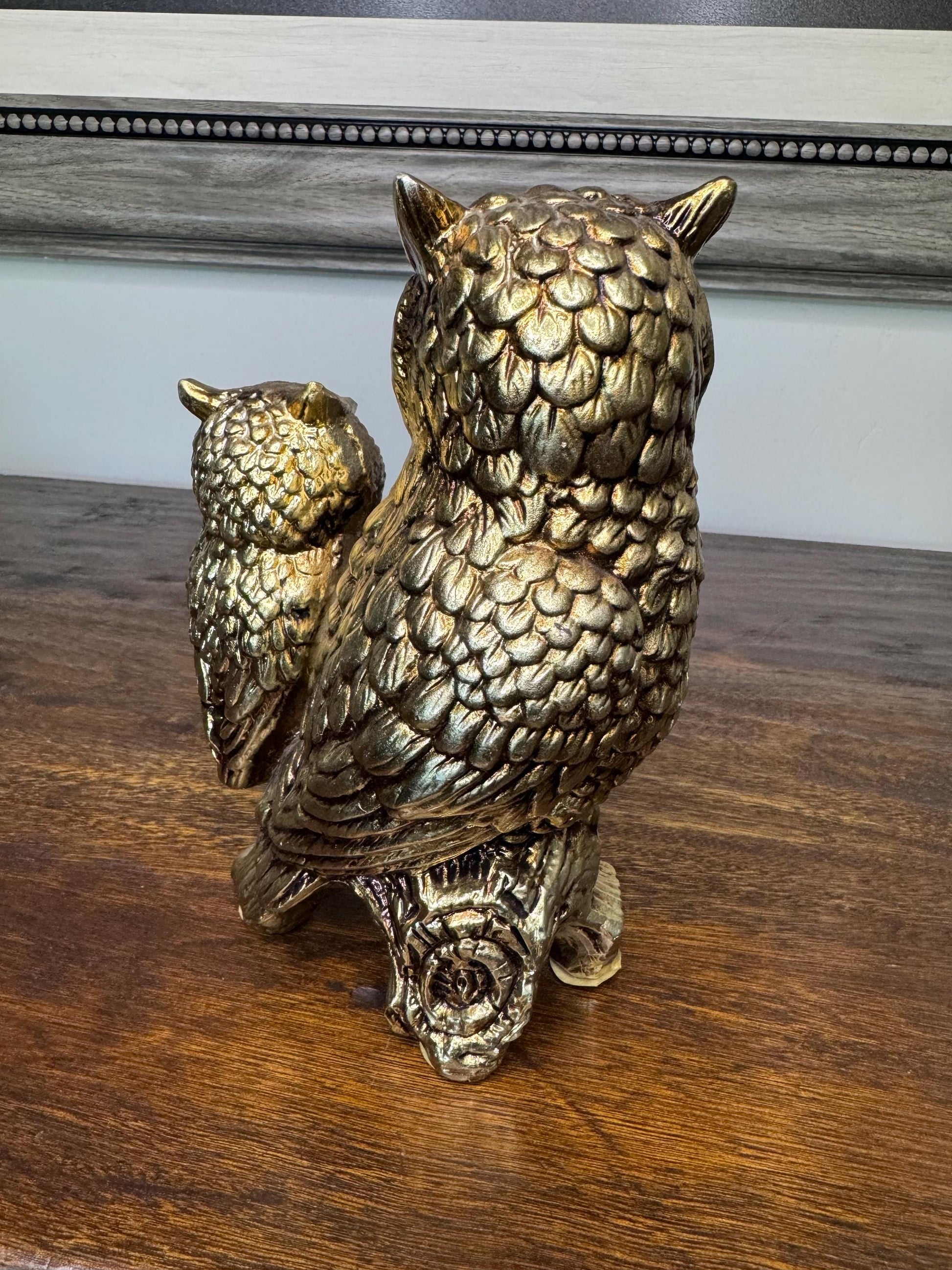 Vintage Lenwile Ardalt Artware Japan Goldtoned Mother and Baby Owl