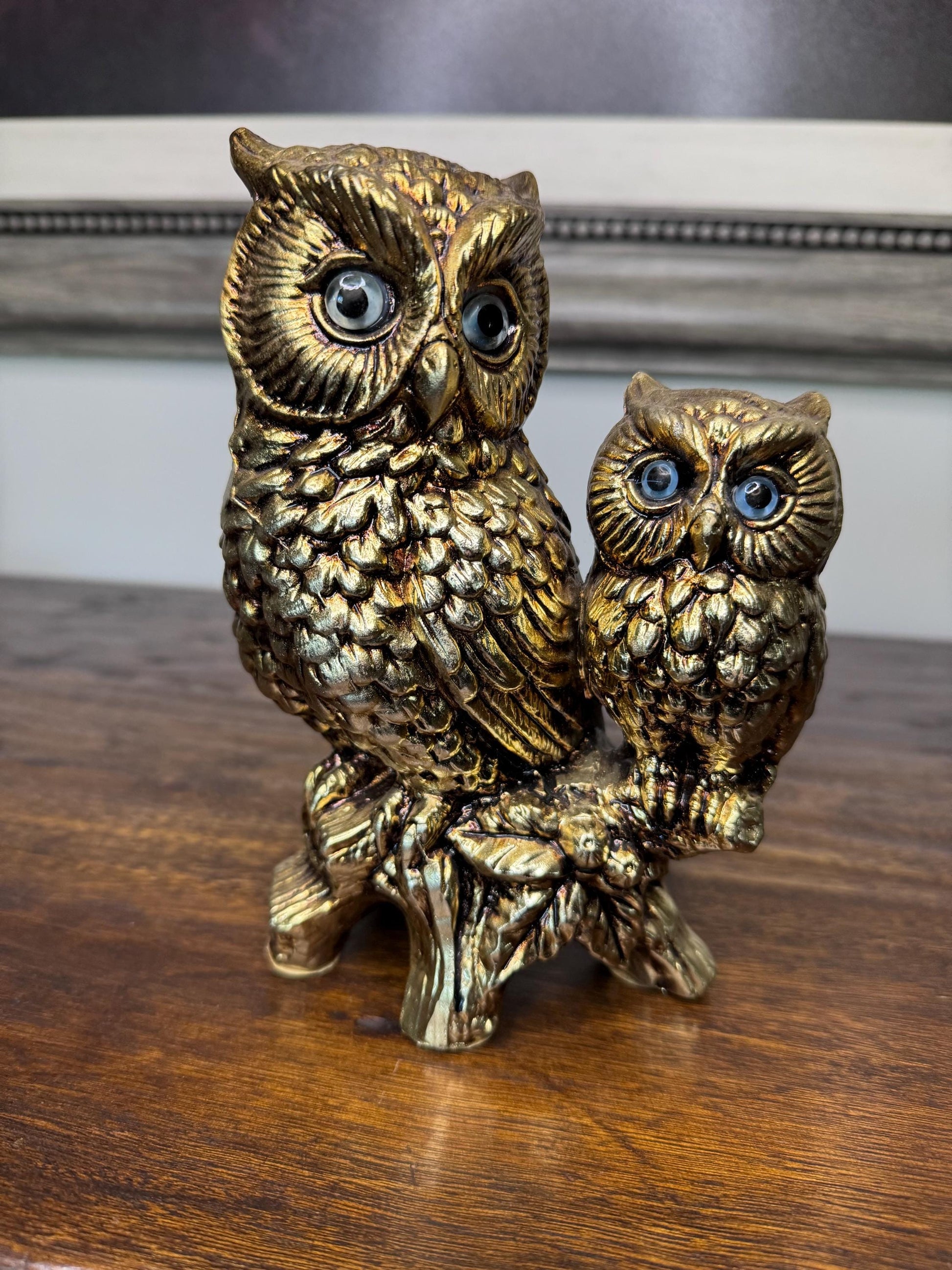 Vintage Lenwile Ardalt Artware Japan Goldtoned Mother and Baby Owl