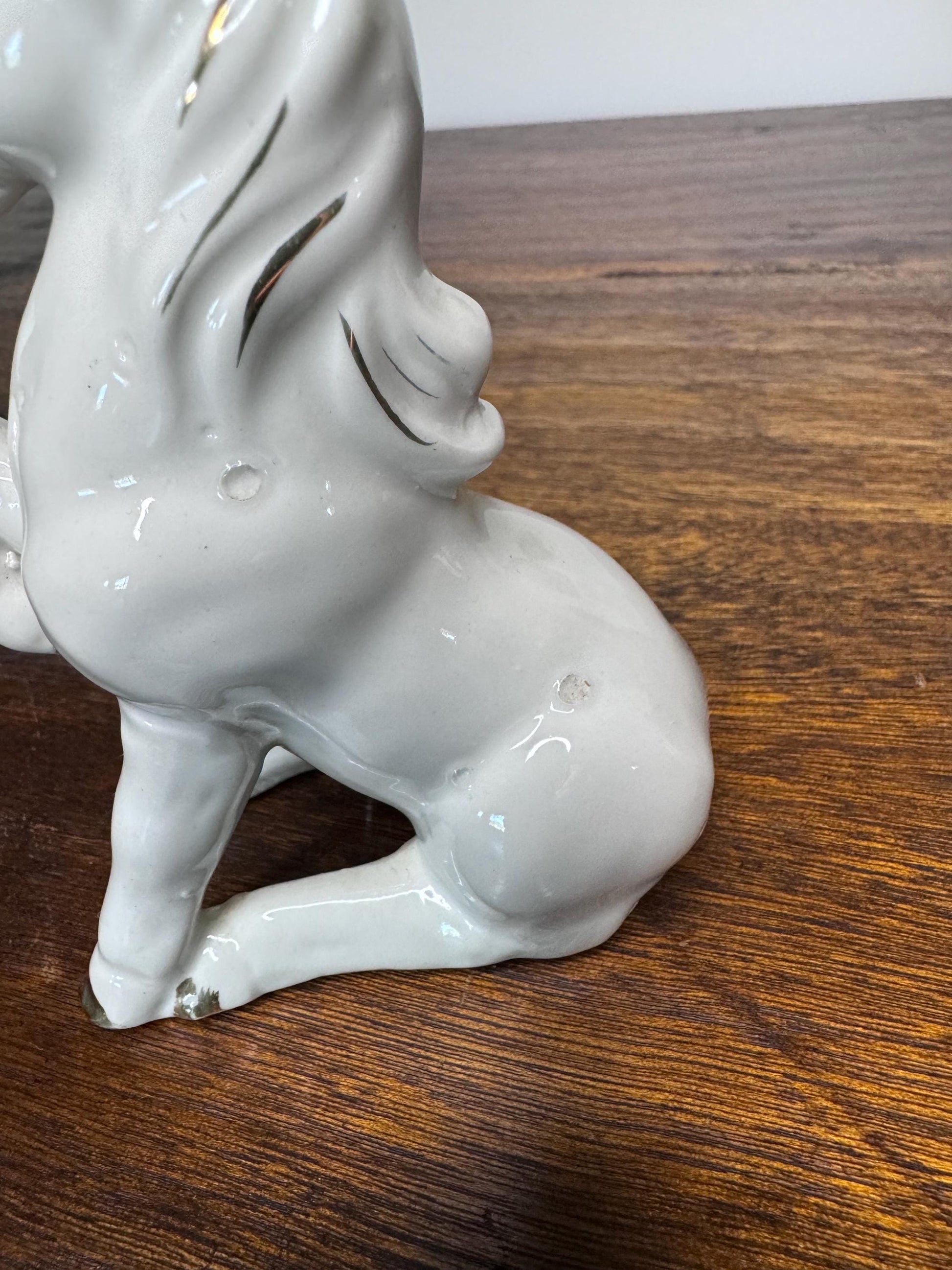 Vintage White Ceramic Unicorn with Gold Toned Horn and Trim