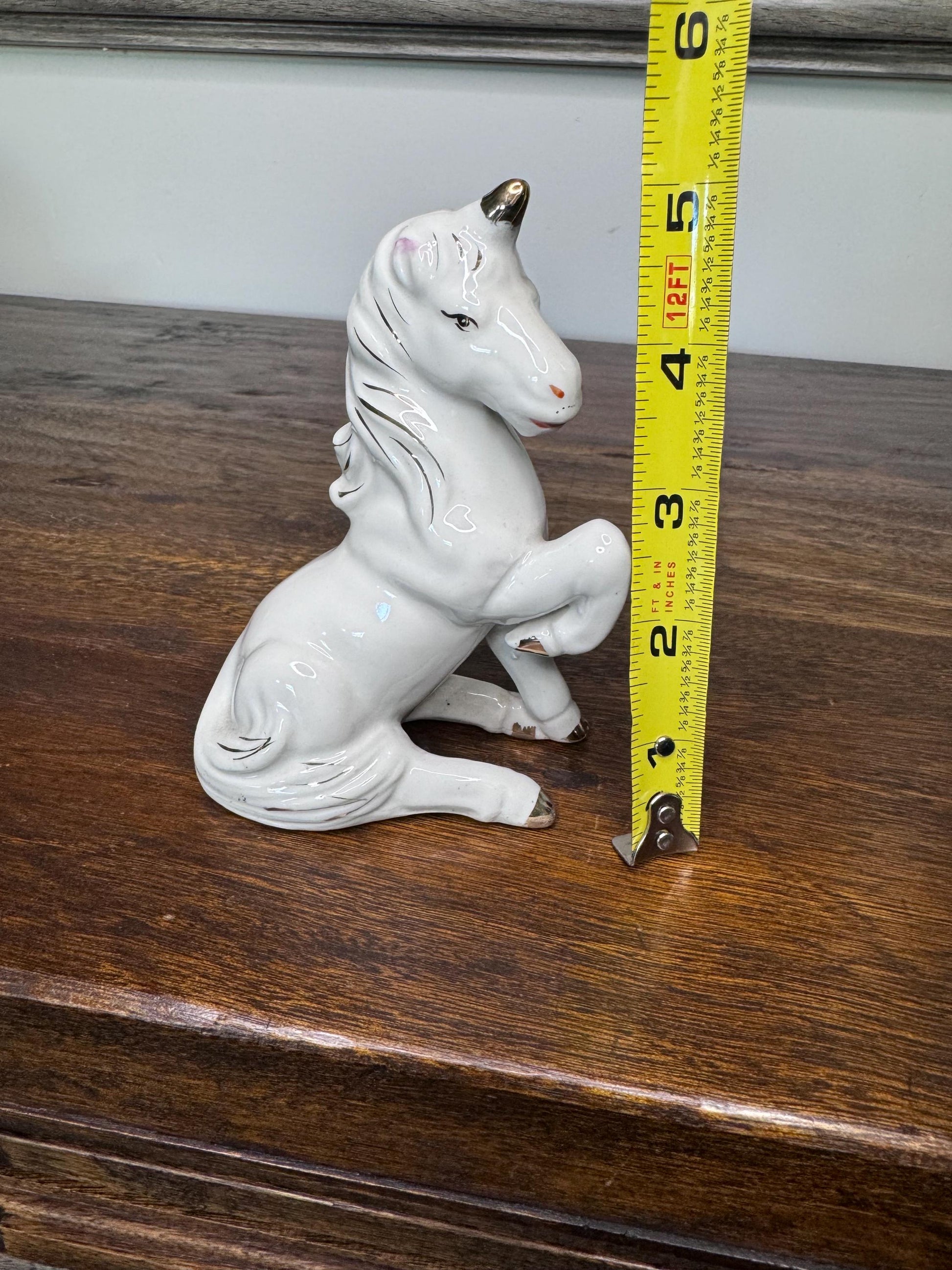 Vintage White Ceramic Unicorn with Gold Toned Horn and Trim