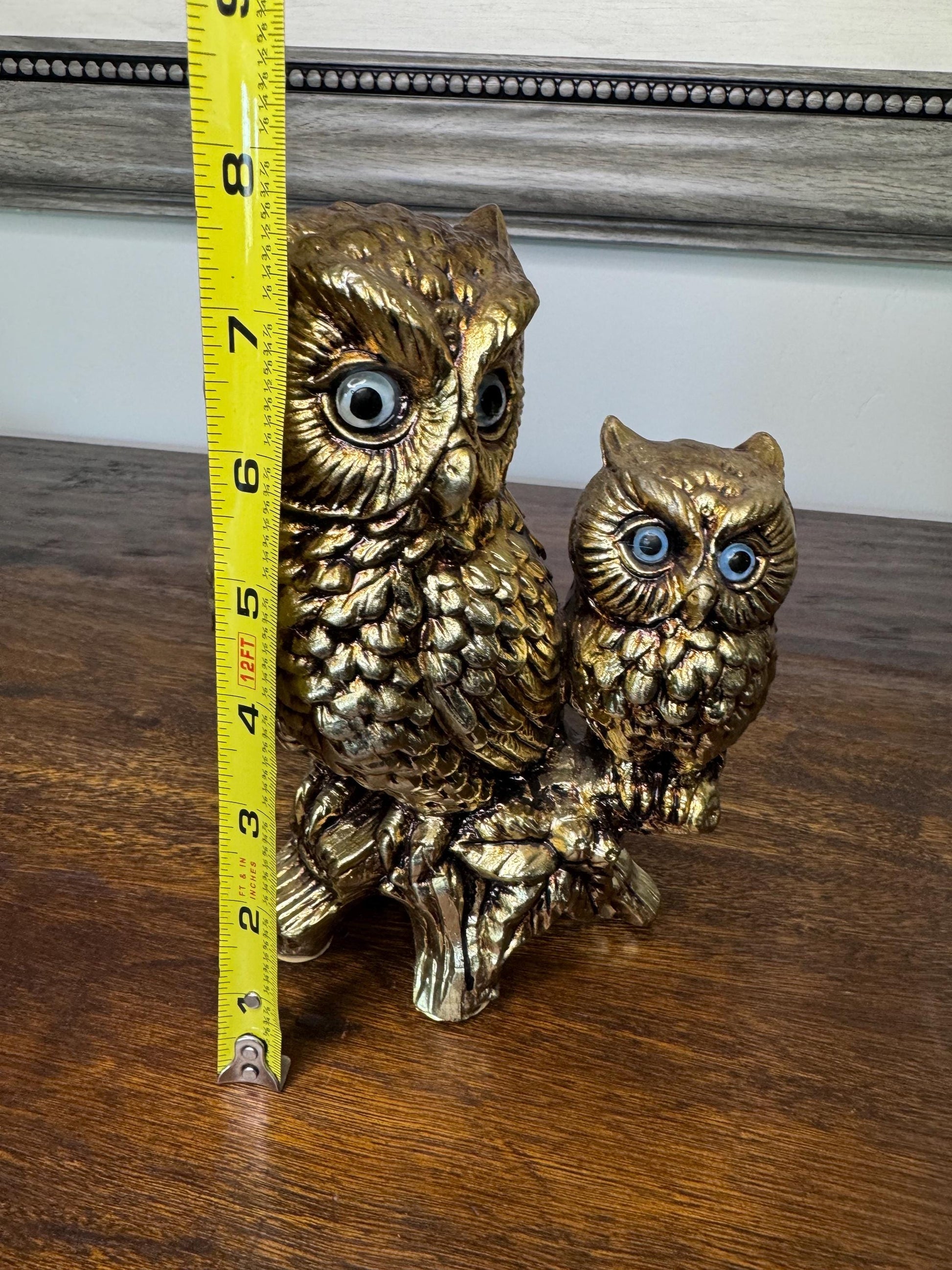 Vintage Lenwile Ardalt Artware Japan Goldtoned Mother and Baby Owl