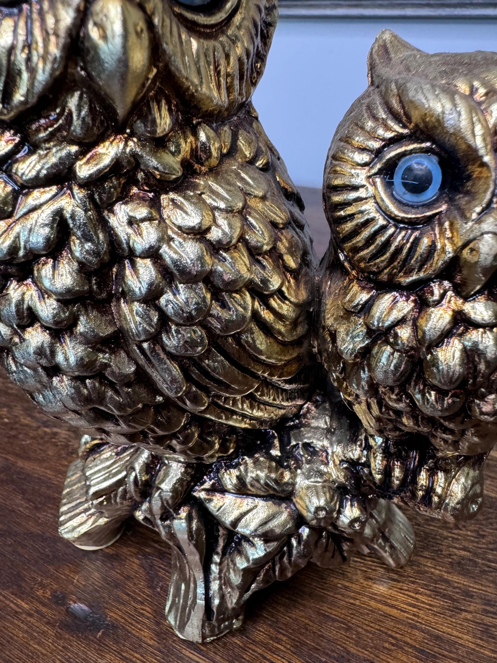 Vintage Lenwile Ardalt Artware Japan Goldtoned Mother and Baby Owl