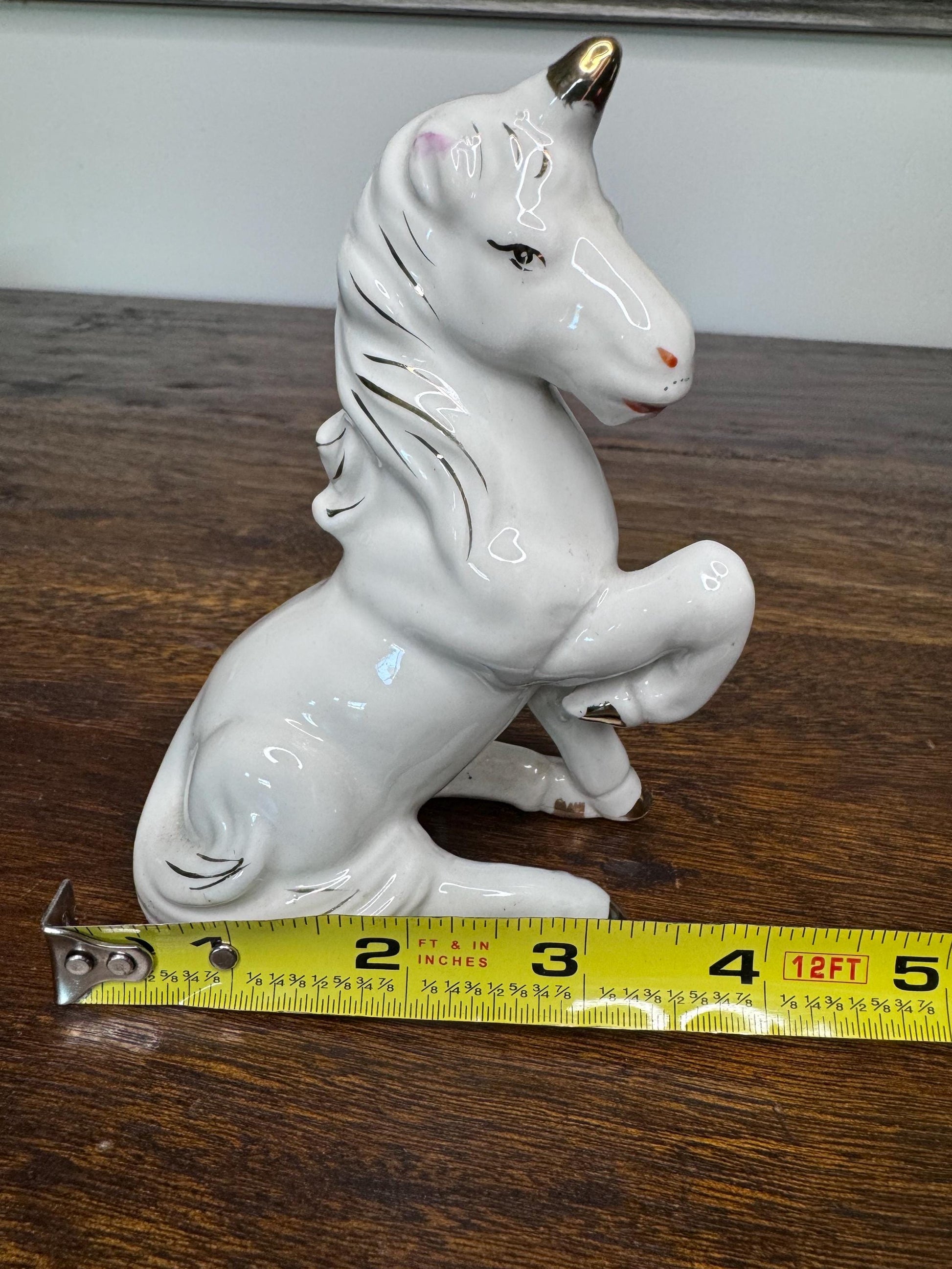 Vintage White Ceramic Unicorn with Gold Toned Horn and Trim