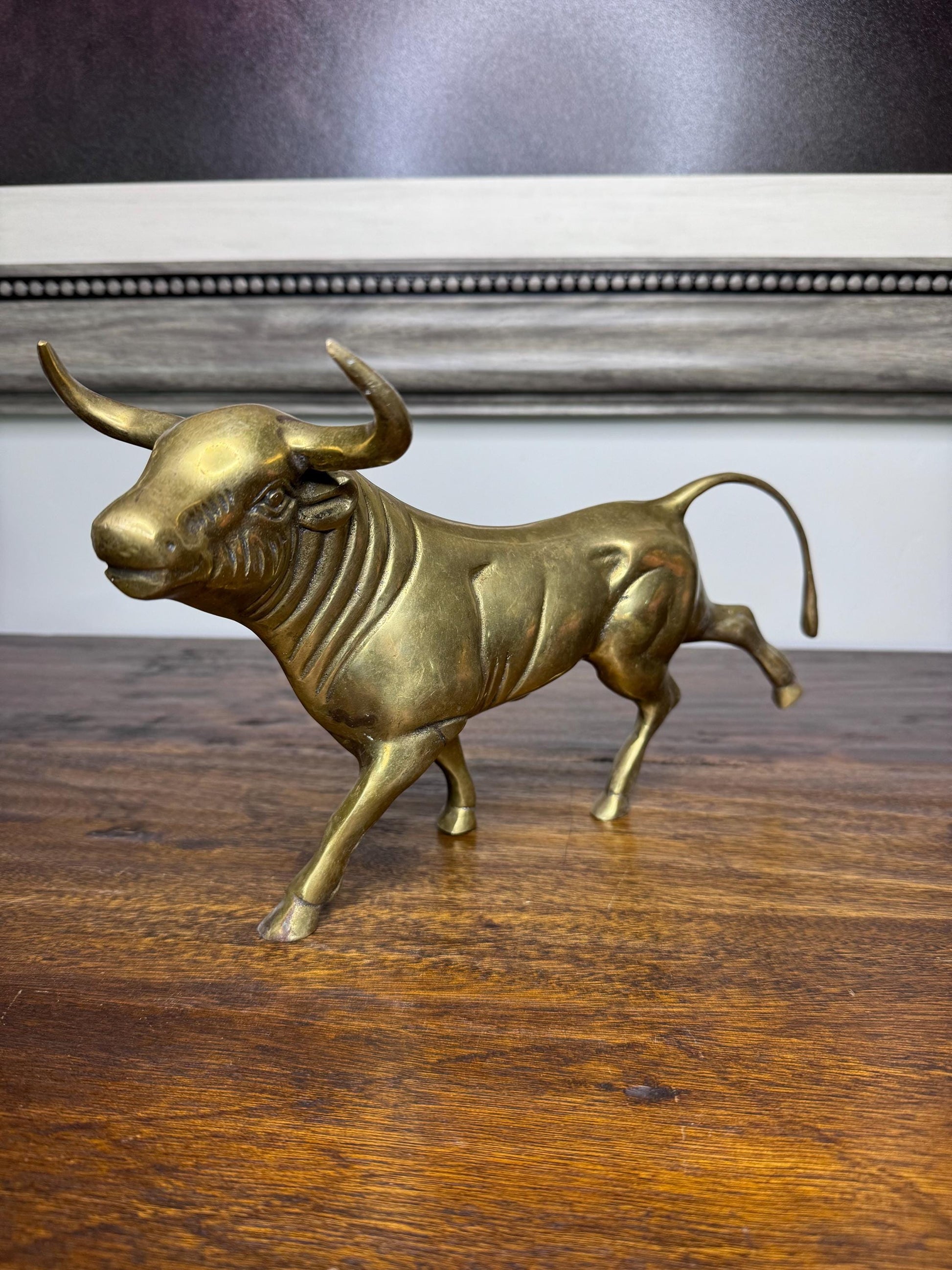 Brass Running Bull Figurine