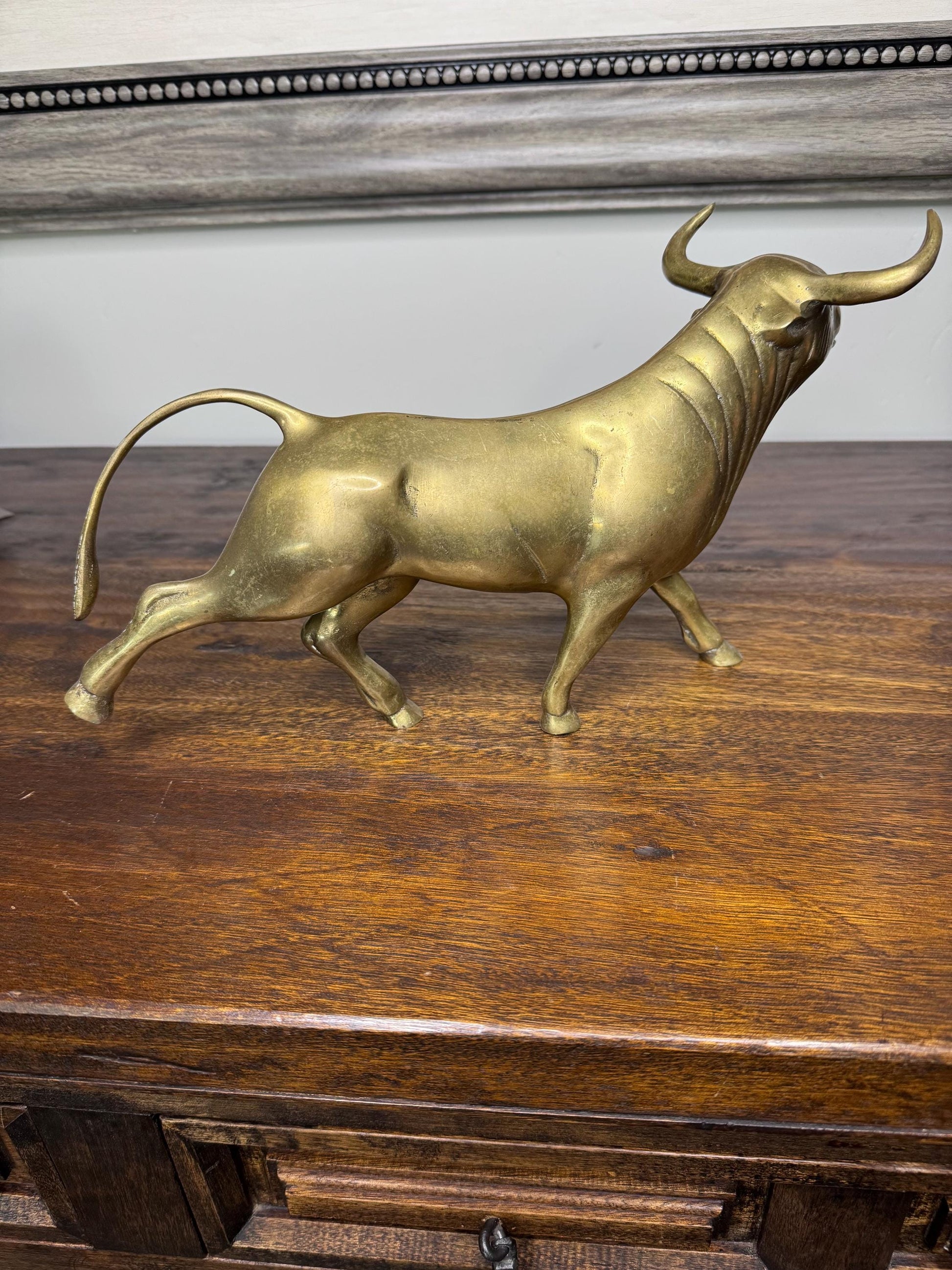 Brass Running Bull Figurine