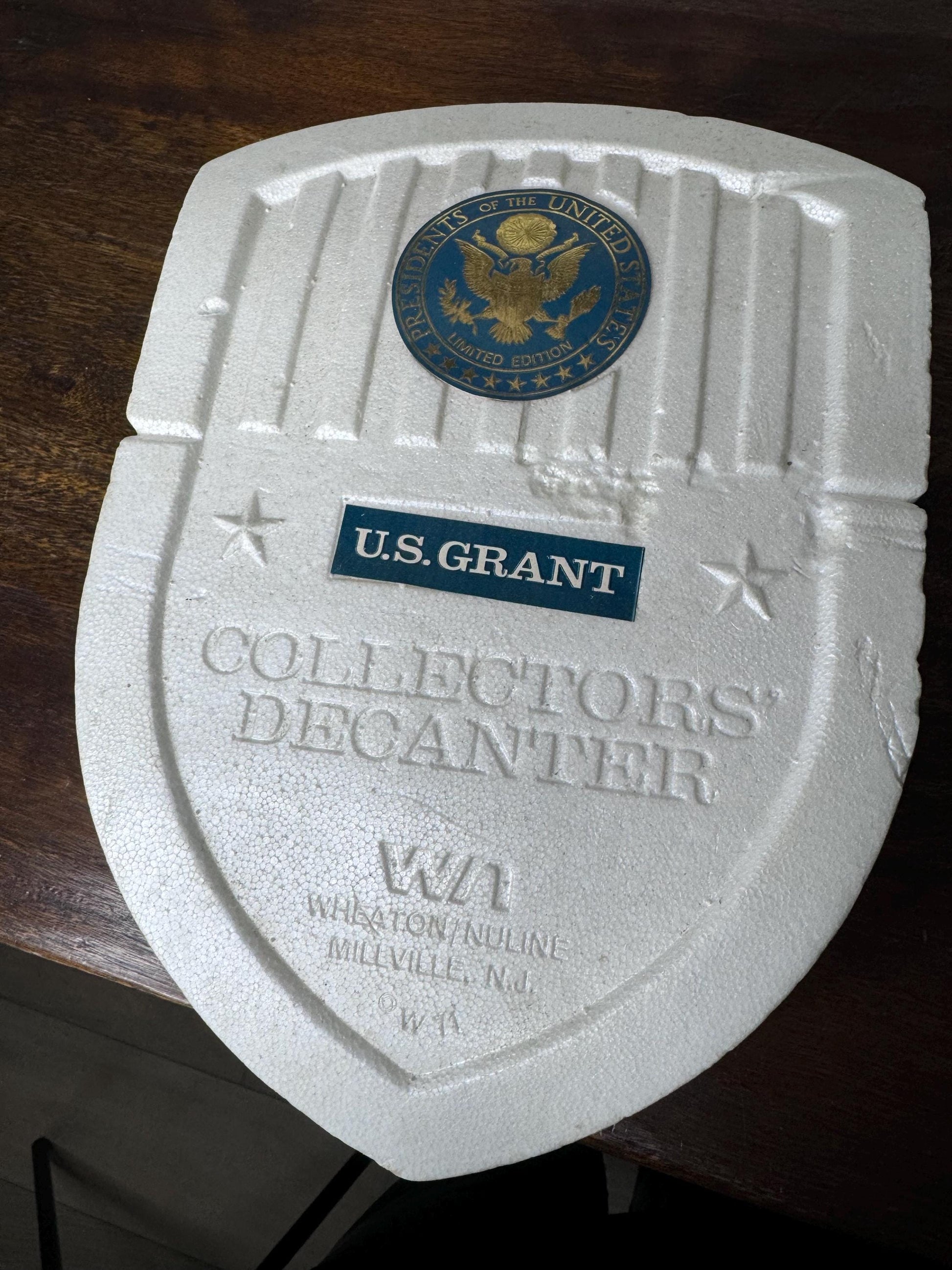 Vintage Wheaton Carnival Glass US President Series US Grant 1st Edition Decanter with Original Box and Advertising Insert
