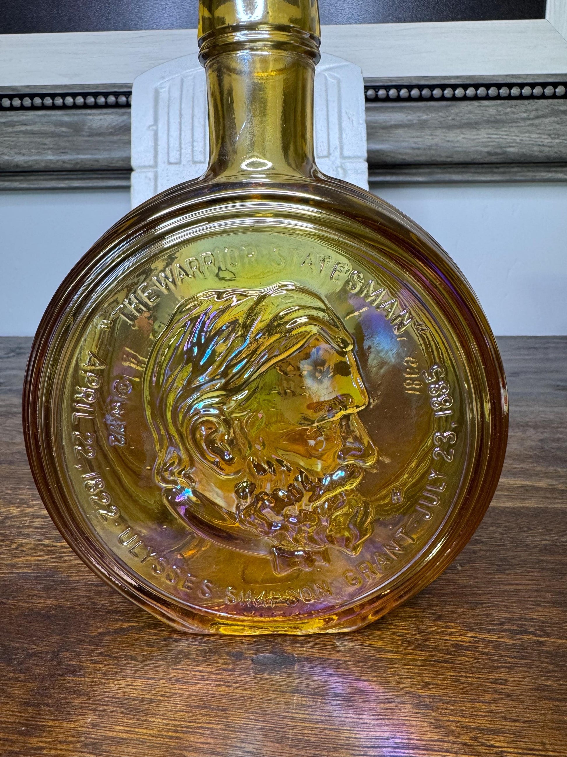 Vintage Wheaton Carnival Glass US President Series US Grant 1st Edition Decanter with Original Box and Advertising Insert