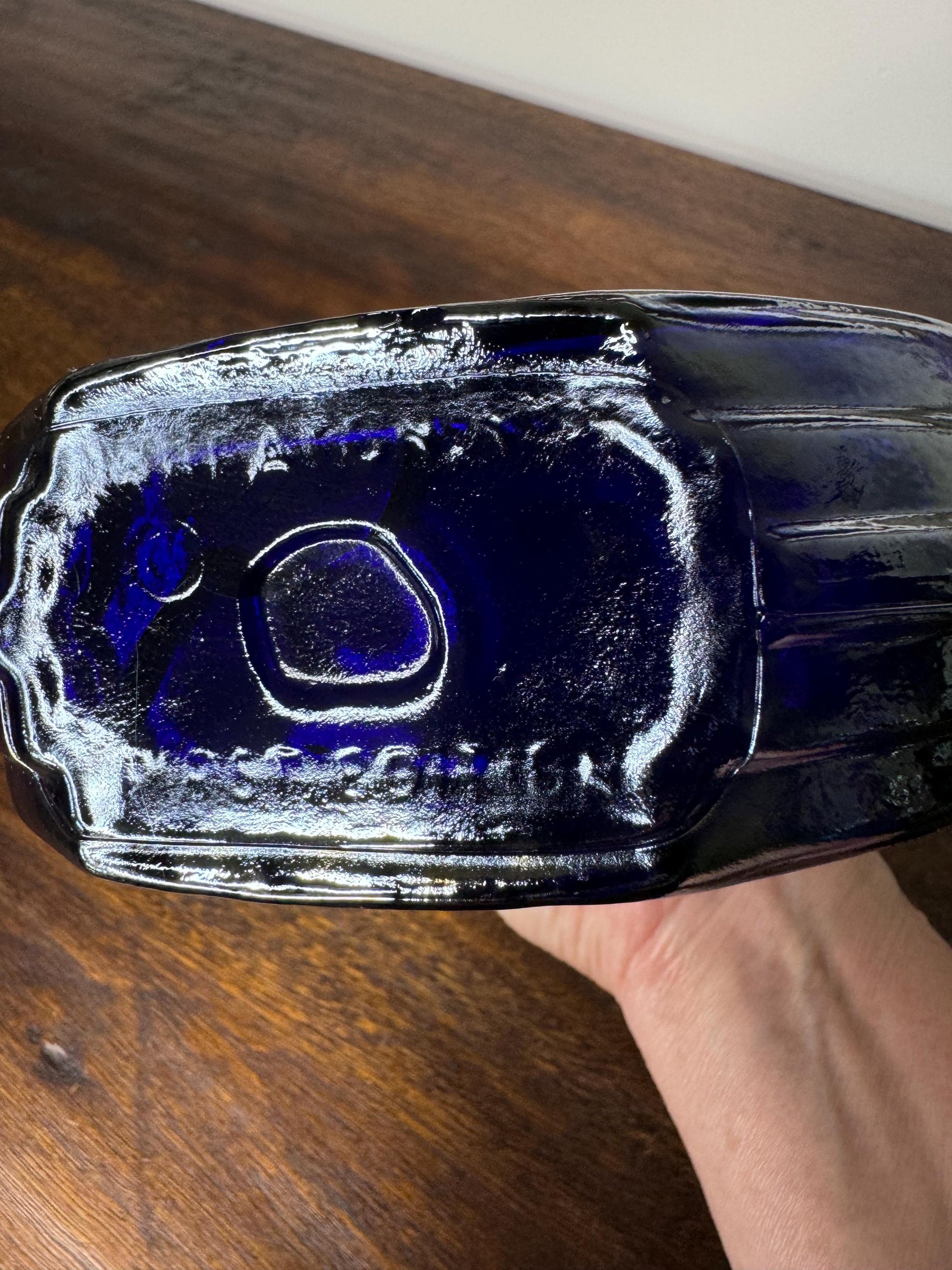 Vintage 1970 First Edition Wheaton Glass Theodore Roosevelt Presidential Commemorative Deep Iridescent Blue Decanter
