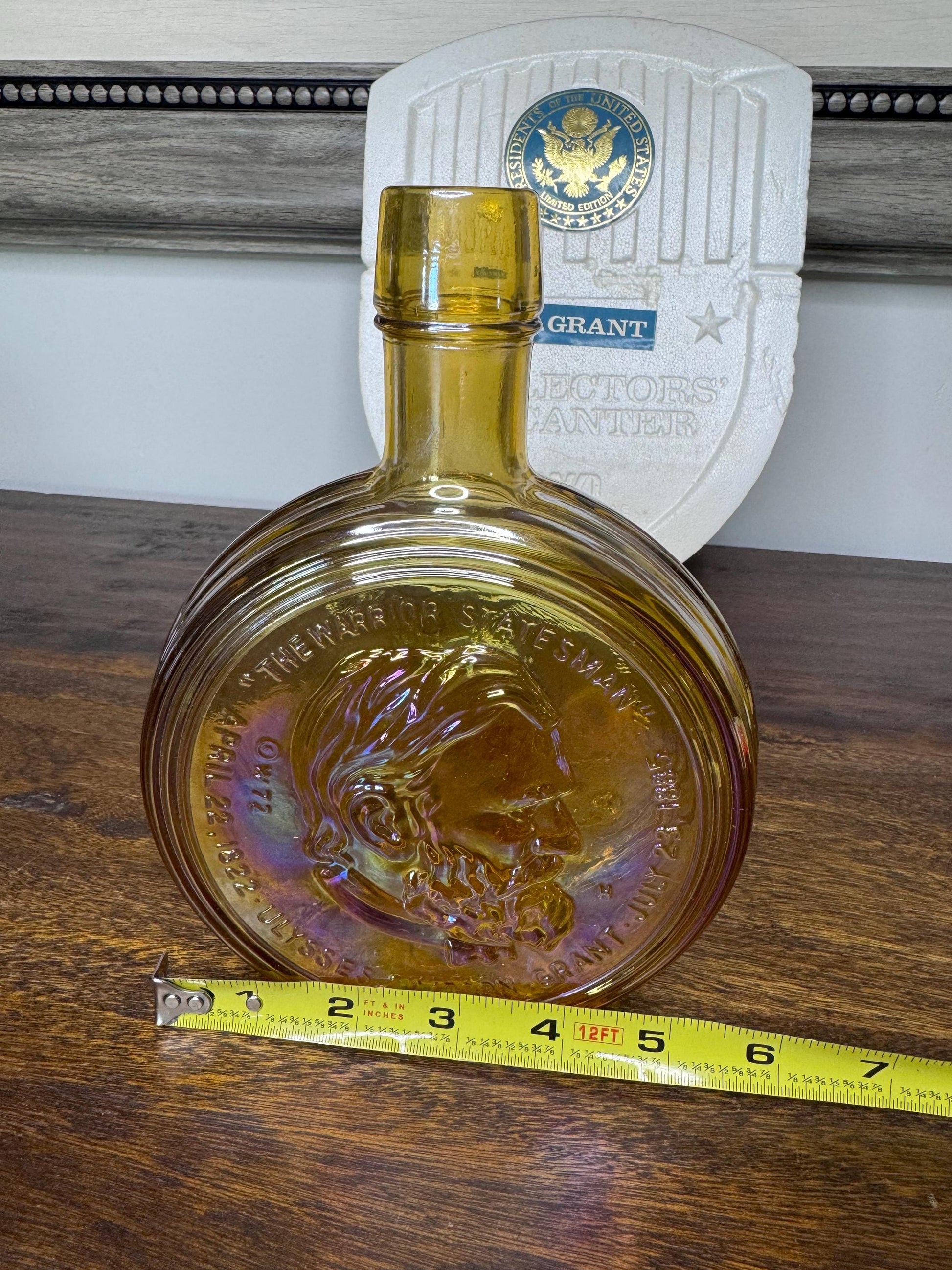 Vintage Wheaton Carnival Glass US President Series US Grant 1st Edition Decanter with Original Box and Advertising Insert
