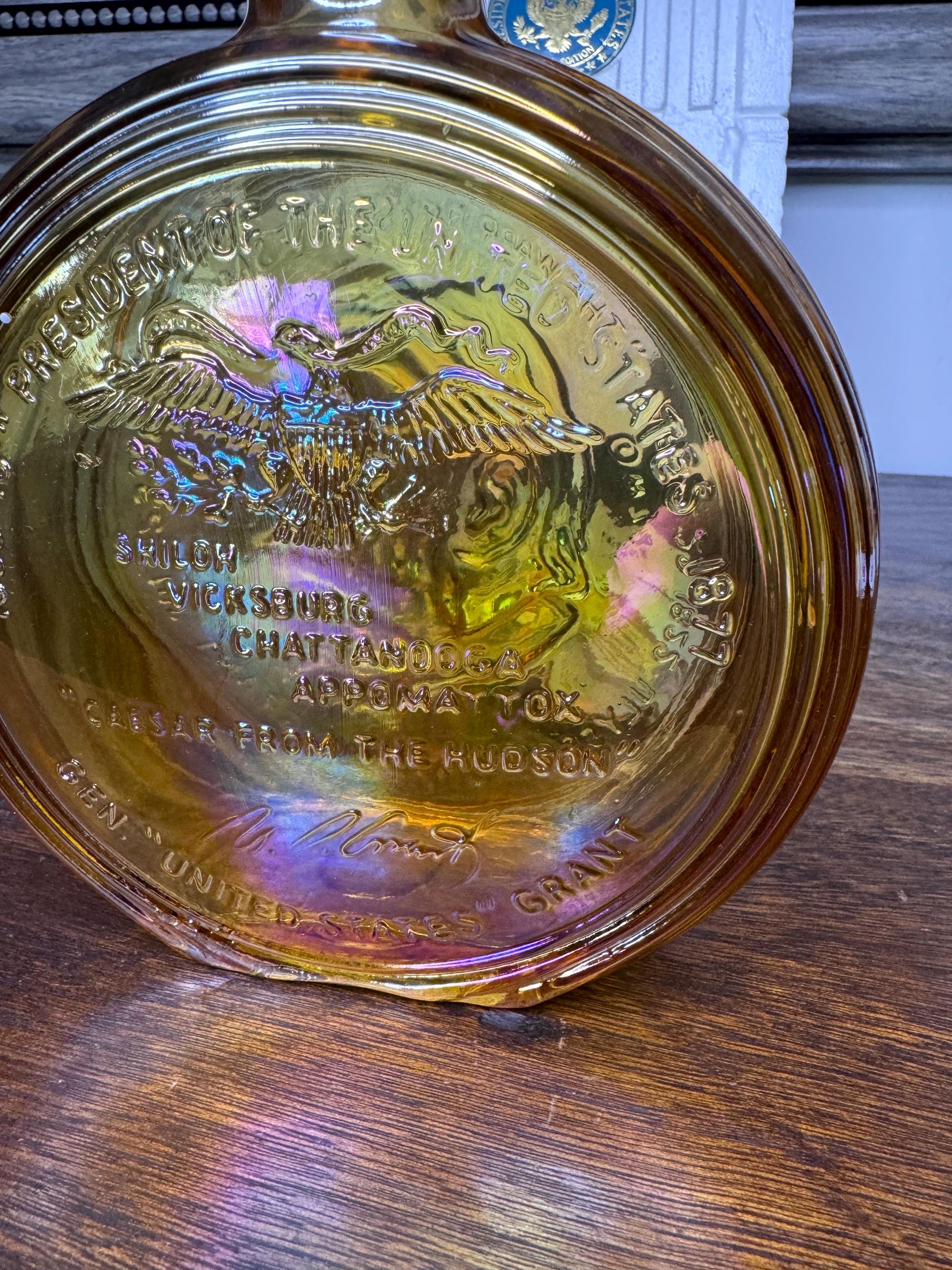 Vintage Wheaton Carnival Glass US President Series US Grant 1st Edition Decanter with Original Box and Advertising Insert