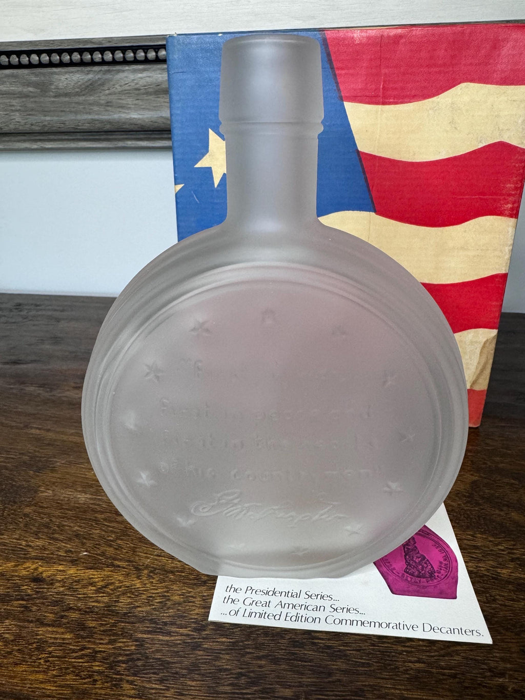 Wheaton Frosted Glass 8” George Washington Commemorative Decanter