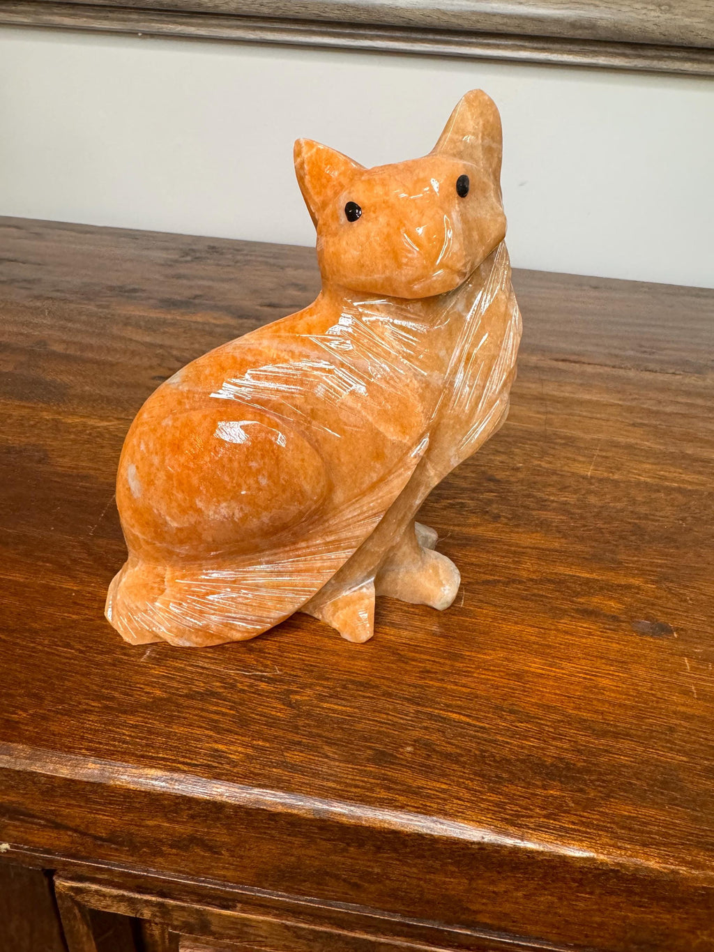 Solid Stone Hand Carved Tabby Cat