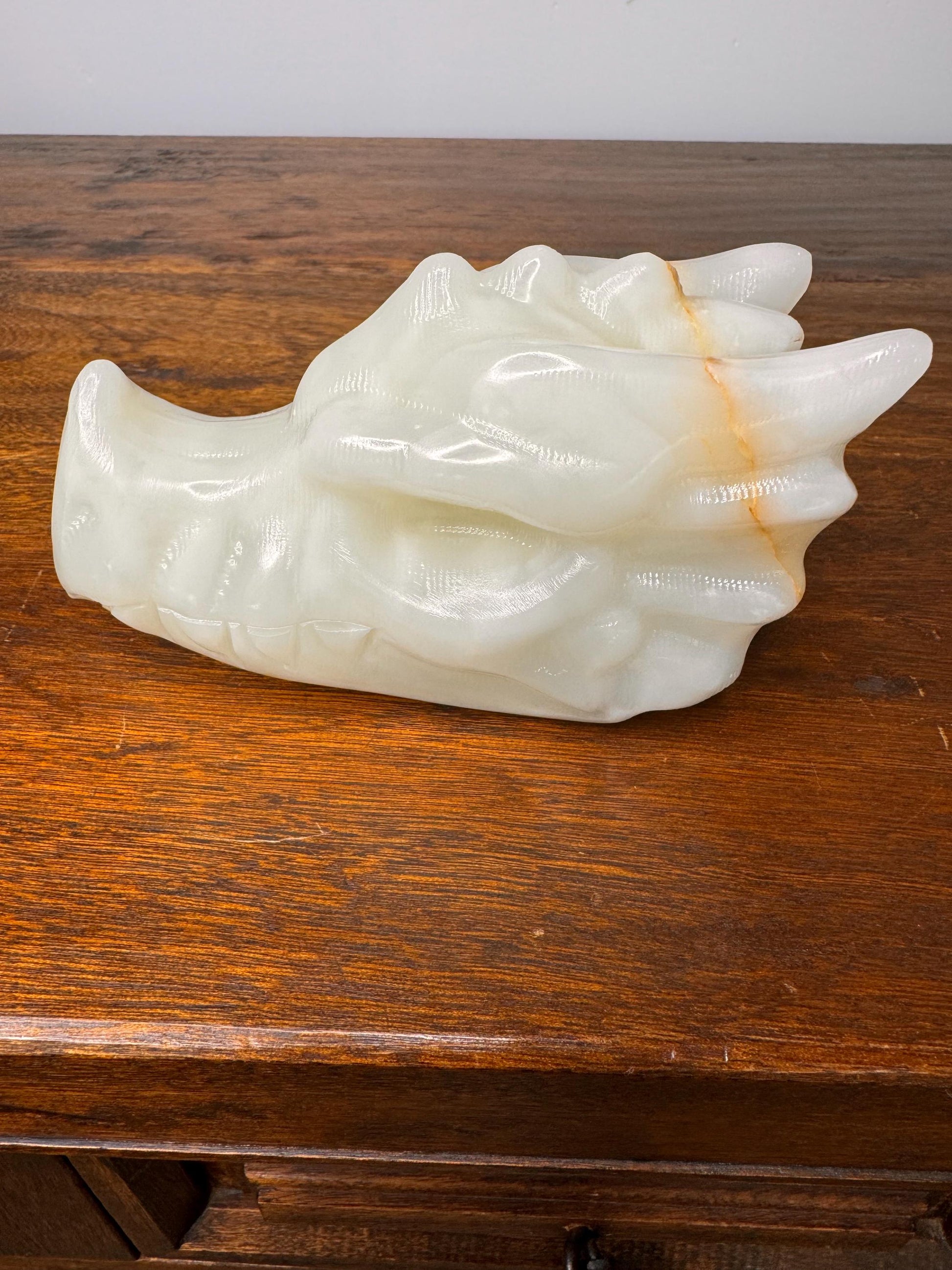 Solid Hand Carved Banded Onyx Dragon Skull
