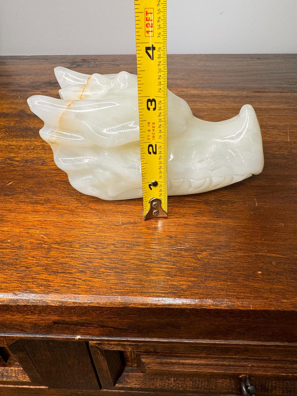 Solid Hand Carved Banded Onyx Dragon Skull