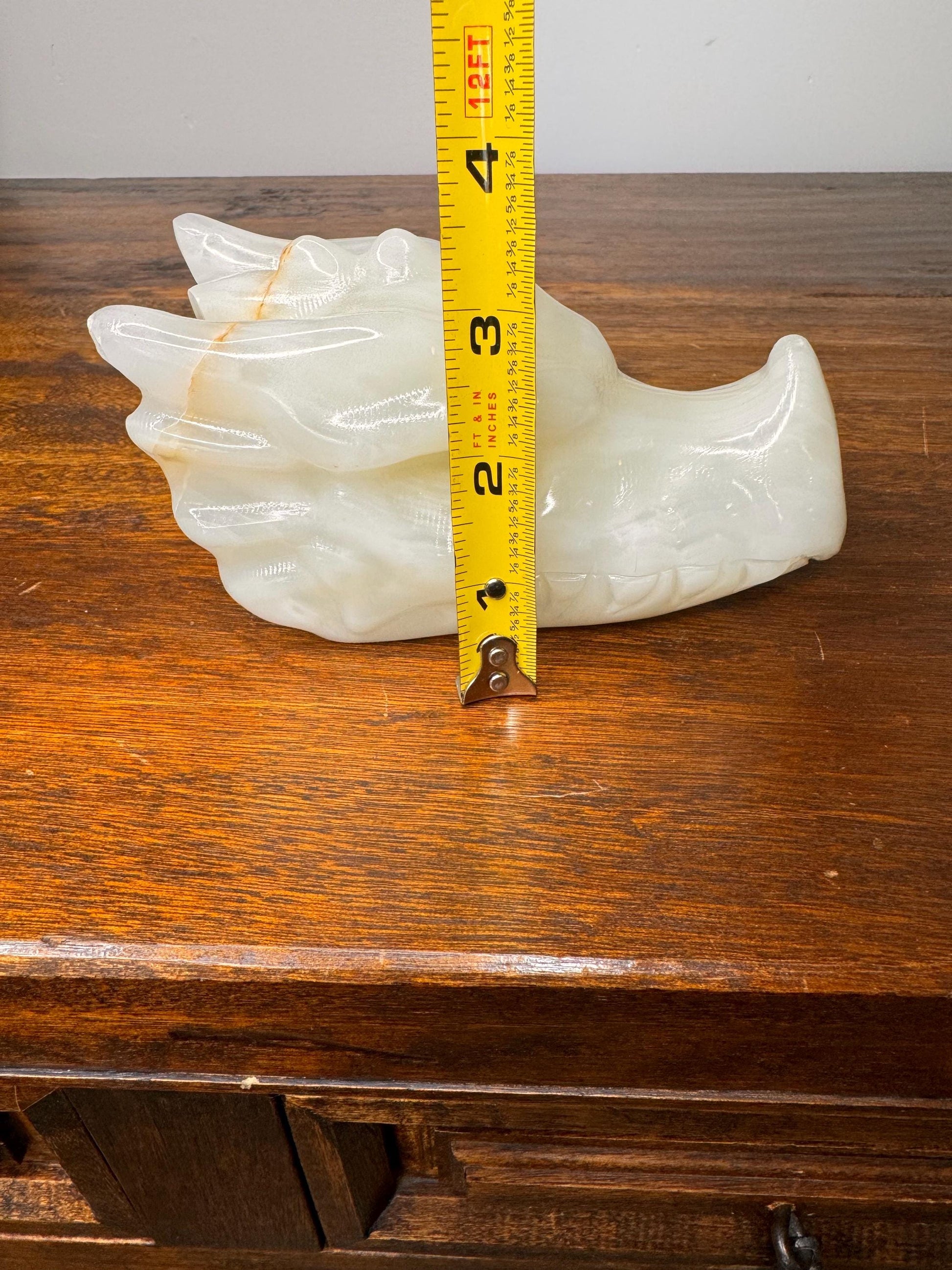 Solid Hand Carved Banded Onyx Dragon Skull